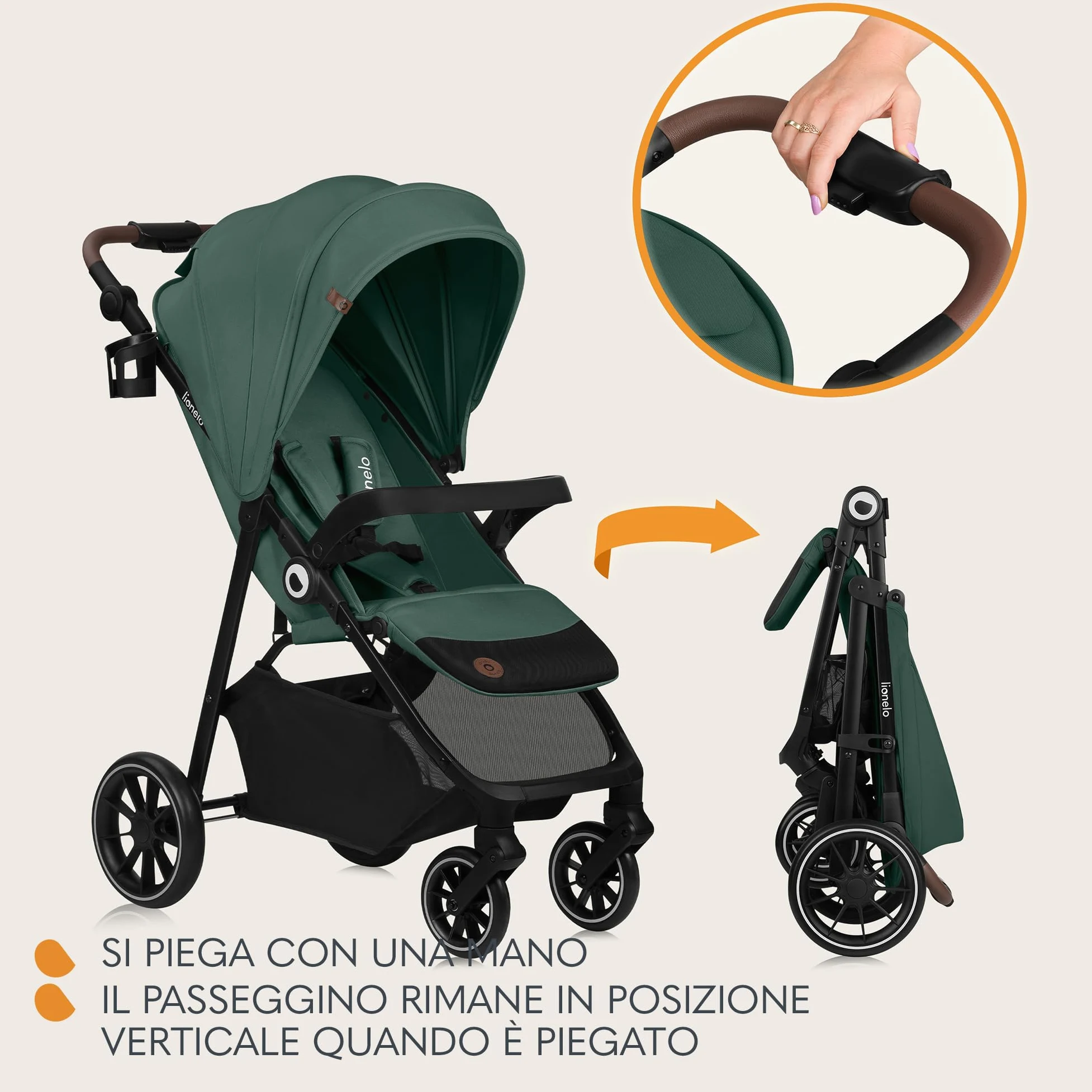 LIONELO EMMA ONE Passeggino laggero per Bambini fino a 22 kg, Compatti con Posizione nanna, Ruote Piroettanti 360° e Assorbimento, Pieghevole Veloce, Schienale e Poggiapiedi Regolabili Tettuccio XXL