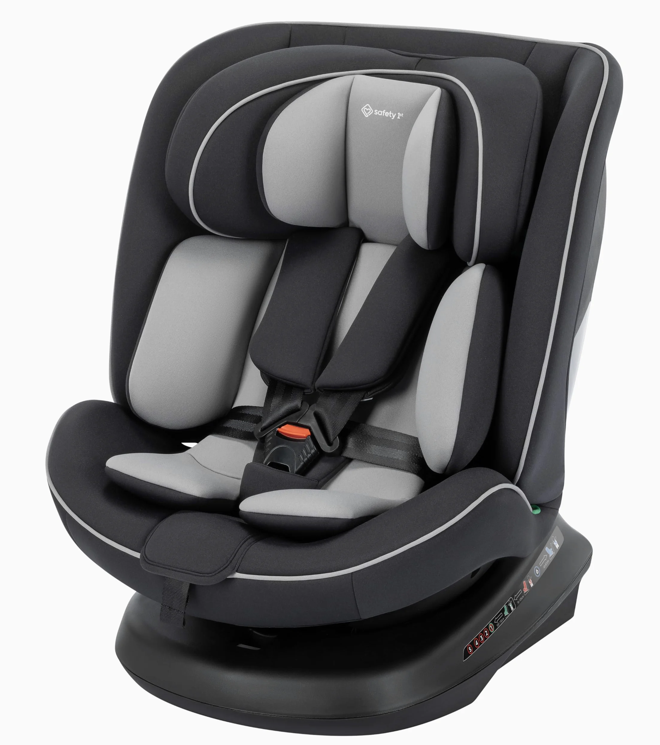 Safety 1st Cosmo i-Safe, Seggiolino Auto Girevole (Base), (0–12 Anni, 40–150 cm), Seggiolino Auto 0-36 Kg, Riduttore Neonato, 11 Posizioni Poggiatesta, Reclinabile 6 Posizioni, Leggero (5,6 kg), Nero