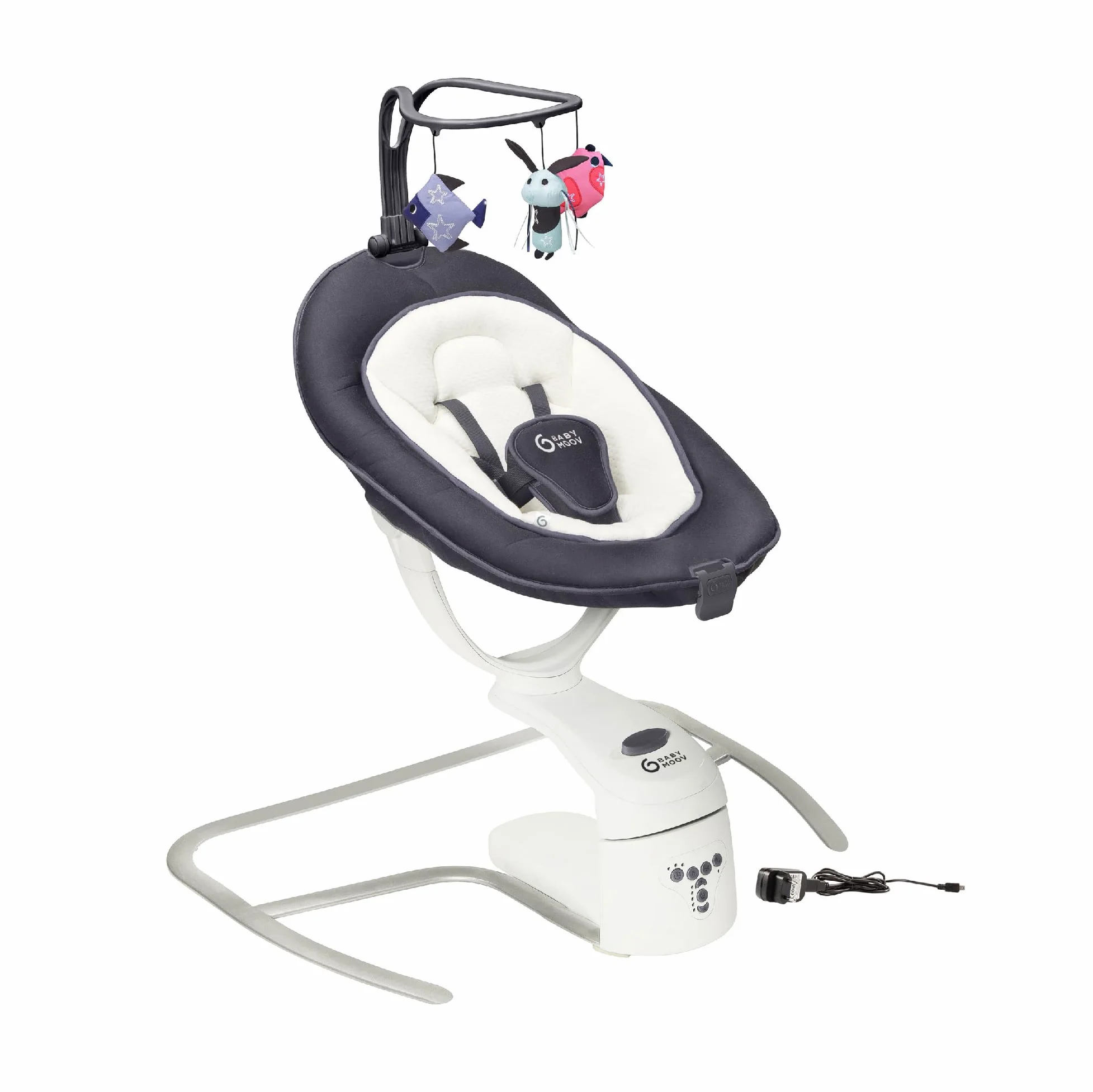 Babymoov Altalena per Bambini Swoon Motion – Seduta Girevole 360°, Dondolamento con 5 Velocità, Rilevatore di Movimento, Giochi Sensoriali e Ninnenanne – Comfort dalla Nascita