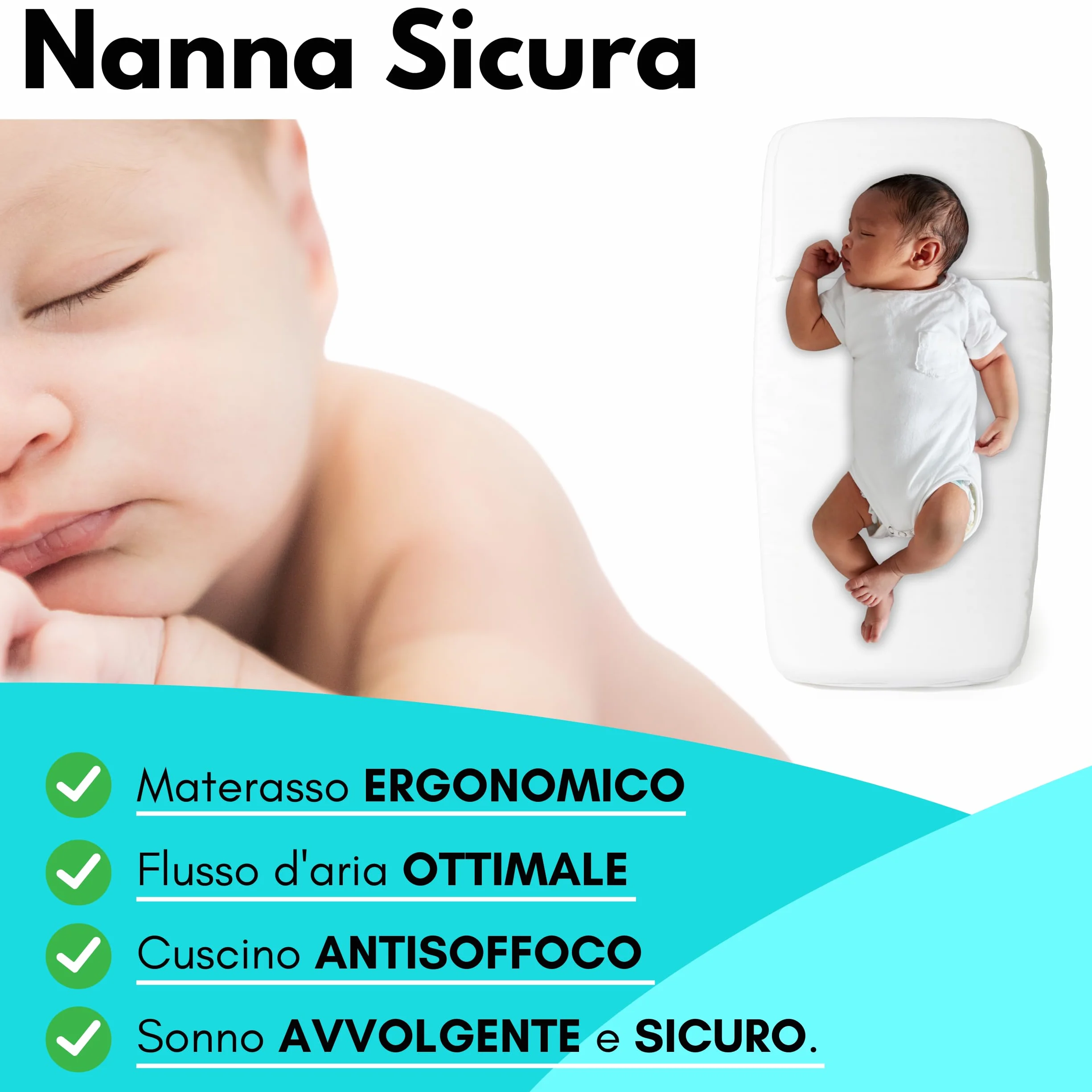 Materasso Carrozzina Made in Italy-Culla Neonato-Lettino Bambino-Passeggino Trio-Cuscino Neonati-Cuscino Compreso- Letto Prima Infanzia- Materassino Universale Antisoffoco 72 x 32/26cm