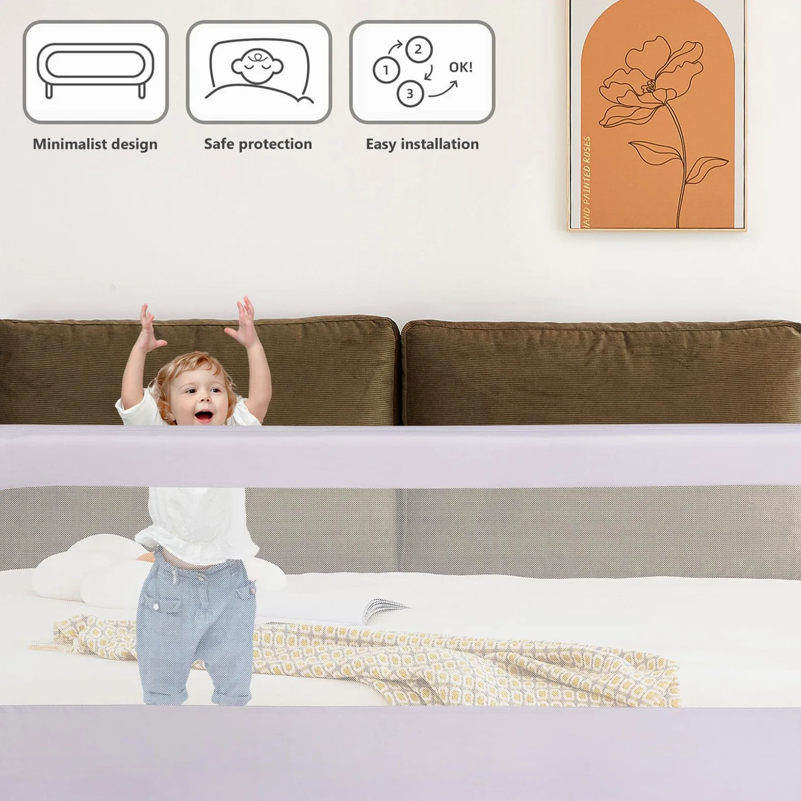 Barriera del letto per bambini, barriera di sicurezza per bambini, letto pieghevole, guida per letto, protezione per bambini, barriera del letto anticaduta, 150/180/200 cm (2, grigio, 180 cm)