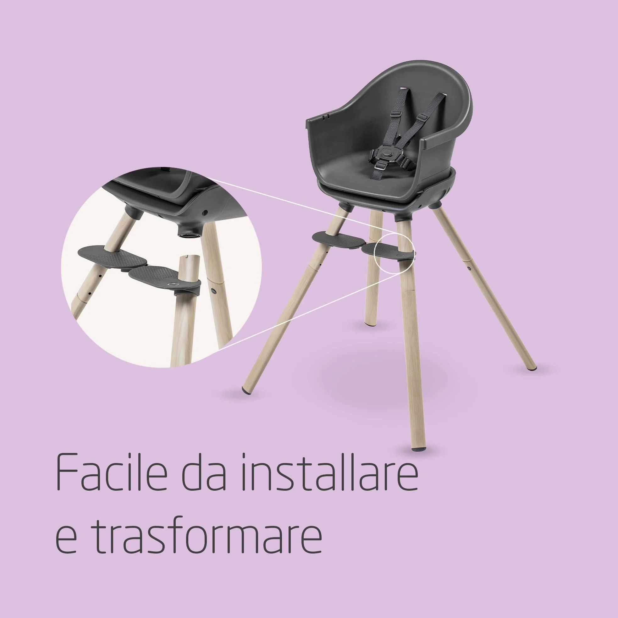 Maxi-Cosi Moa Seggiolone Pappa Evolutivo, 6 Mesi-7 Anni, 0-25 kg, Seggiolone Pappa Bimbi Regolabile, Si Trasforma in Alzasedia, Sgabello e Tavolino con Sedia, Colore Beyond Graphite