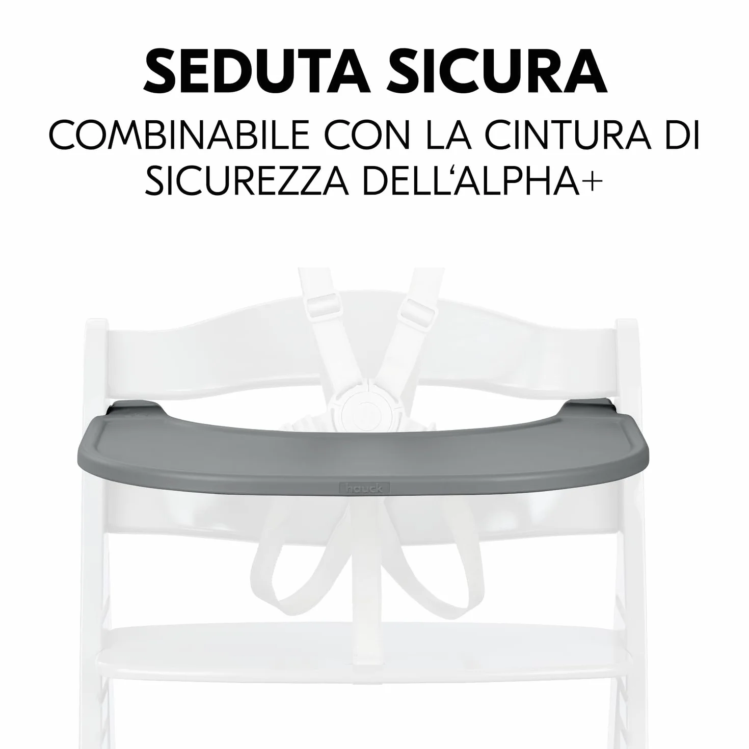 Hauck Alpha Click Tray Tacna Bambini Materiale Riciclato GRS Grigio per Seggiolone Legno Alpha+ Beta+