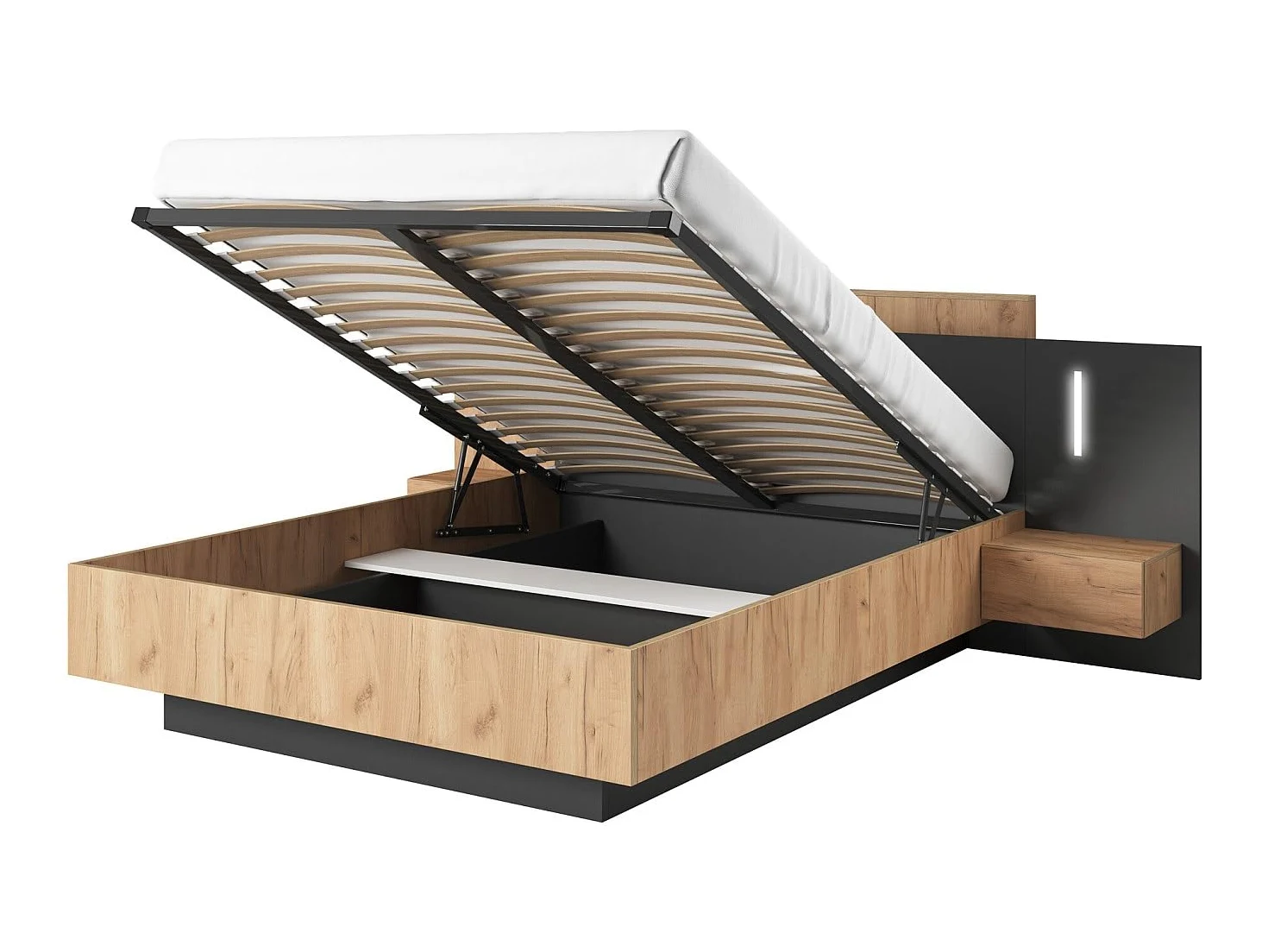 Vente-unique - Letto con Contenitore con comodini - 2 cassetti - con LED - 160 x 200 cm - le e Antracite - FRANCOLI
