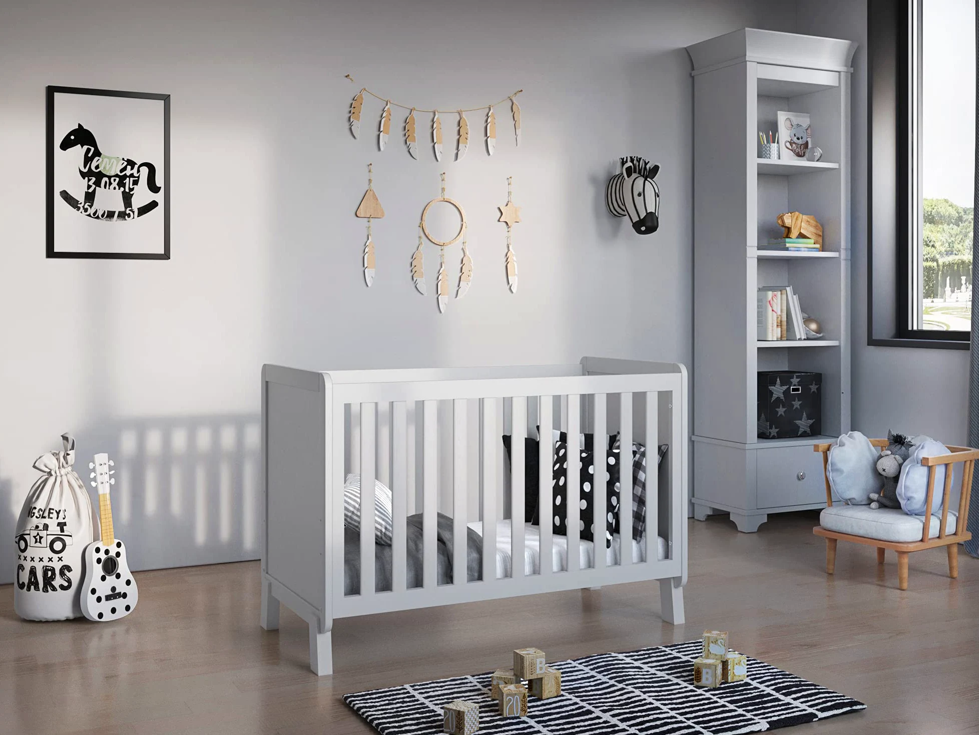 Love For Sleep Culla Lettino Neonato 120x60 cm in Legno di Pino con Barriera di Sicurezza – Lettino Trasformabile per Bambino 0-3 Anni, Bianco