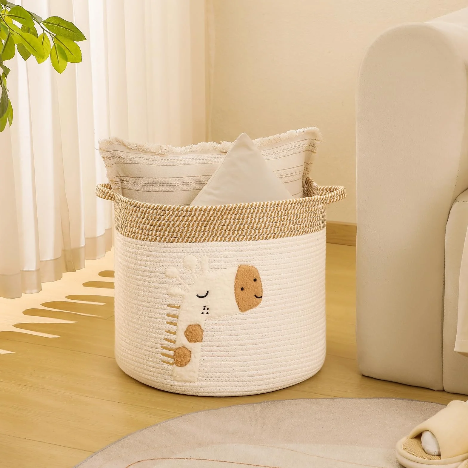 Cestini Portaoggetti Bambini Cesta Contenitore Stoccaggio Giocattoli Corda Cotone Intrecciato Grande Giraffa