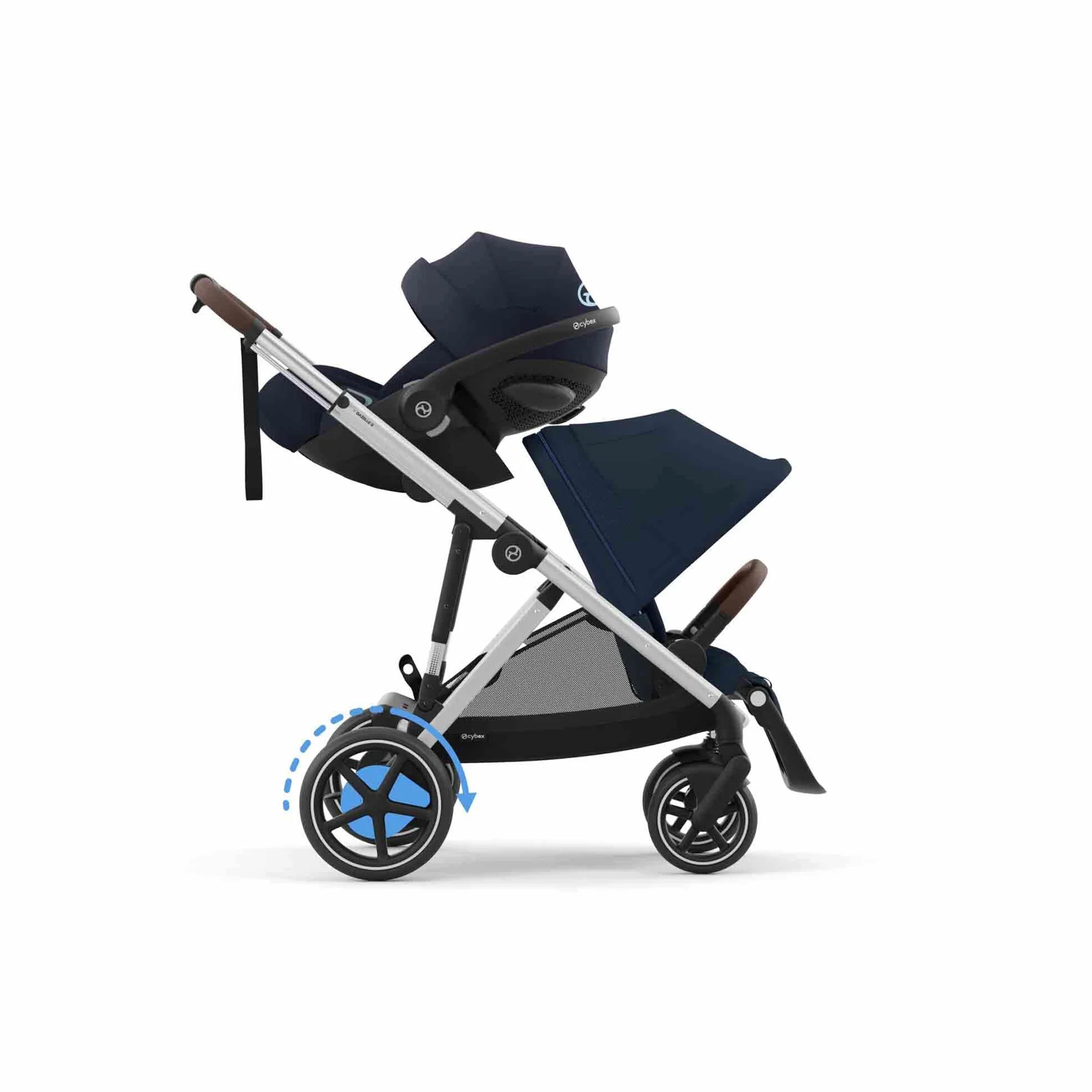 CYBEX Passeggino Gold e-GAZELLE S, dalla nascita a circa 4 anni, max. 22 kg (modalità singola) / 2x 22 kg (modalità duo), sistema all-in-1 con azionamento elettrico e 20+ configurazioni, Ocean Blue