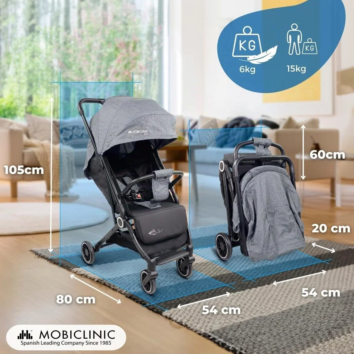 Mobiclinic®, Passeggino Leggero, Ultra Compatto, Imbracatura a 5 Punti, Manubrio Monomaniglia, Carrello Pieghevole, Cestino, 0-36 Mesi, Regolabile, Cappottina Pieghevole, Freni con Blocco, Trip