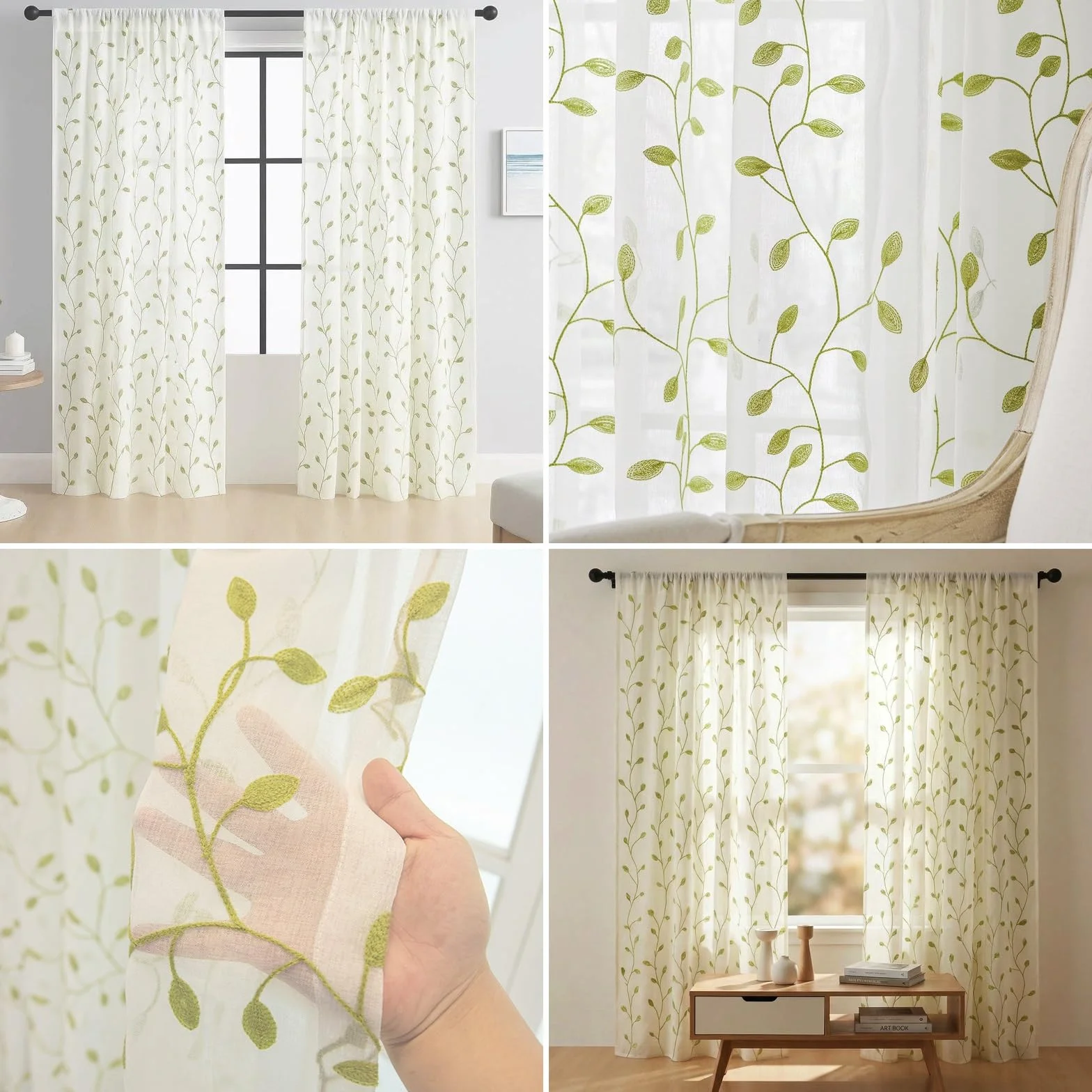 LONGCAO Tende Trasparenti 80 x 200 cm Set 2 Pannelli in Voile Morbido 100% Poliestere Traslucido Verde