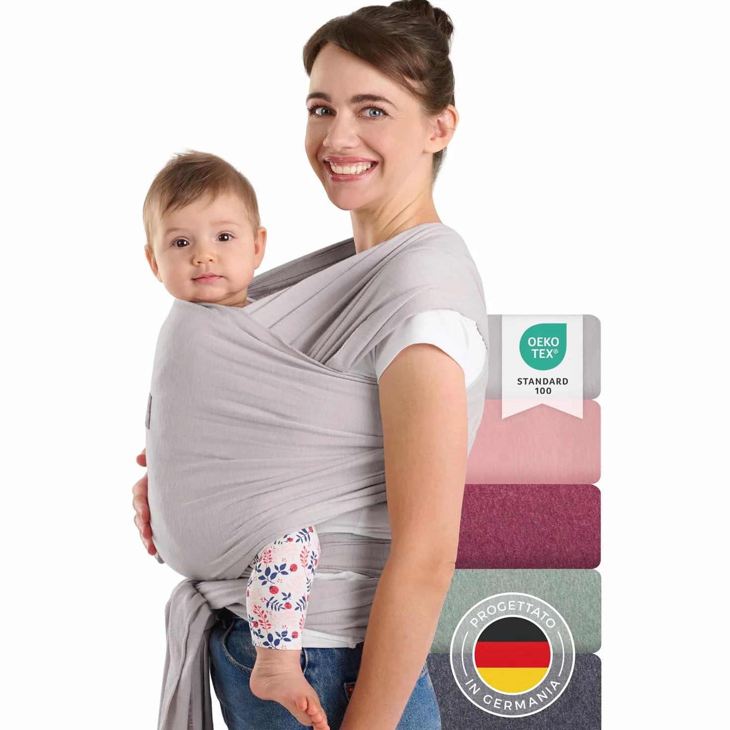Laleni Fascia Porta Bebe Neonato in Morbido Cotone, Certificata OEKO-TEX, Lunga 5,10m, Fino a 15kg, Grigio Chiaro