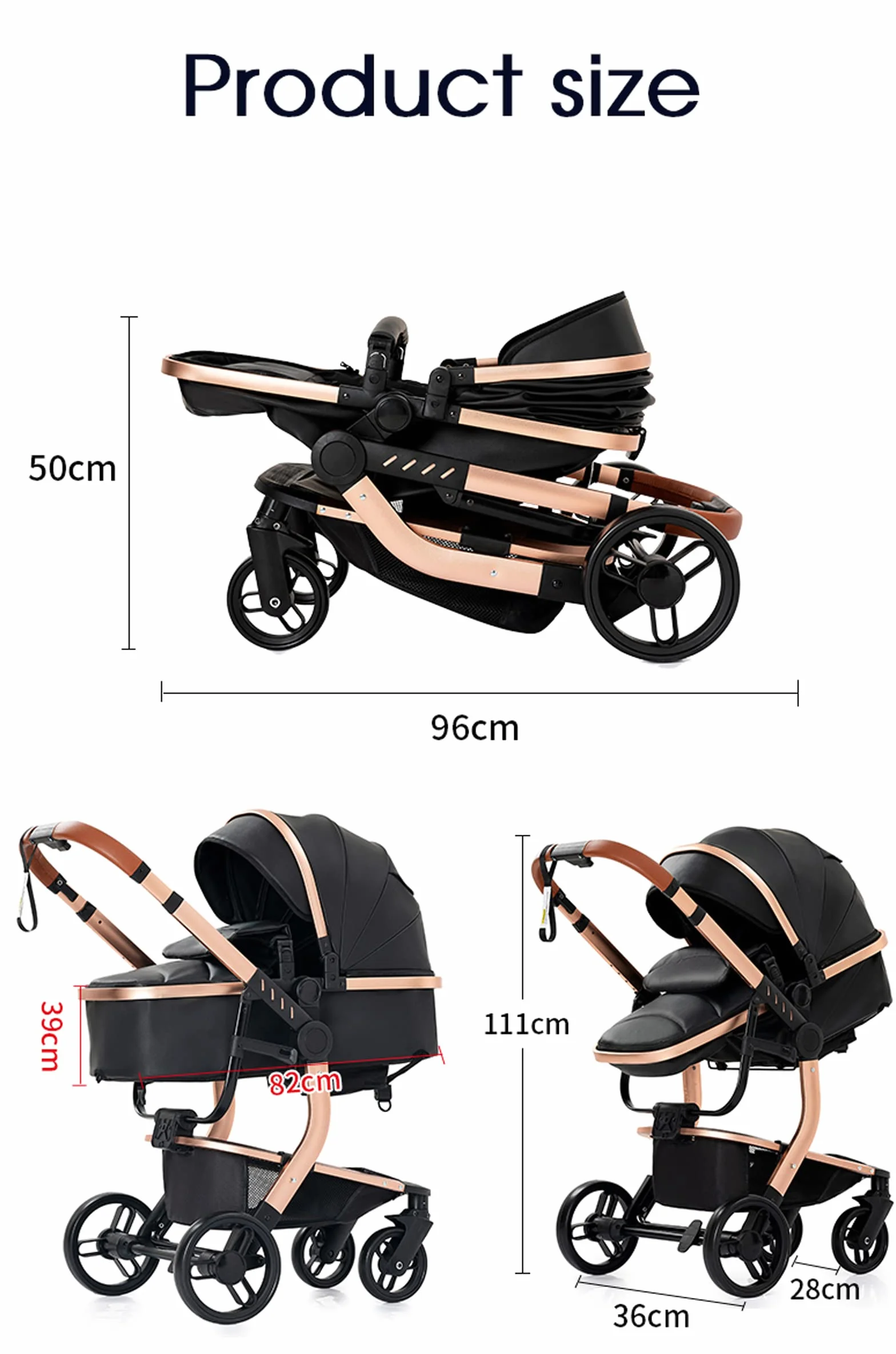Magic ZC Passeggino Trio, Carrozzina per Neonati con Design Portatile Pieghevole Un Clic, Passeggino 3 in 1 con Spinta Reversibile a Due Vie, Trio Passeggino Neonati con Accessori (grigio 518)