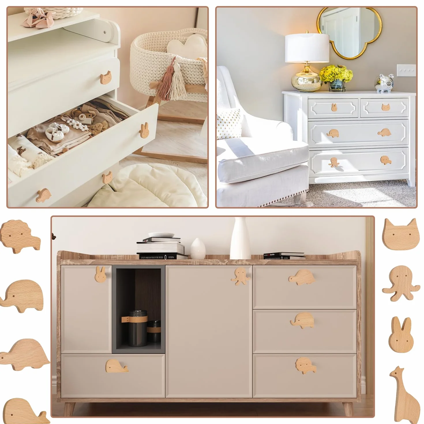 8 Pezzi Pomelli per armadi in legno per cameretta, Pomelli per mobili in legno, Pomelli Per Mobili Bambini Legno, Pomelli in legno con motivi animali, Pomelli Armadio Bambini Animali, per Comodino