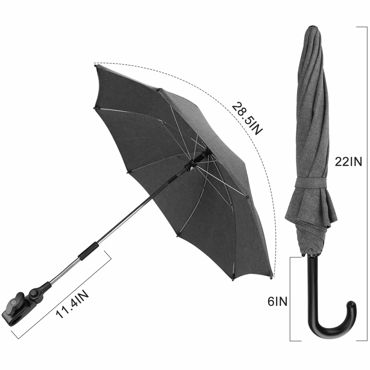 Parasole Universale per Passeggino 73cm Anti UV 50+ Grigio