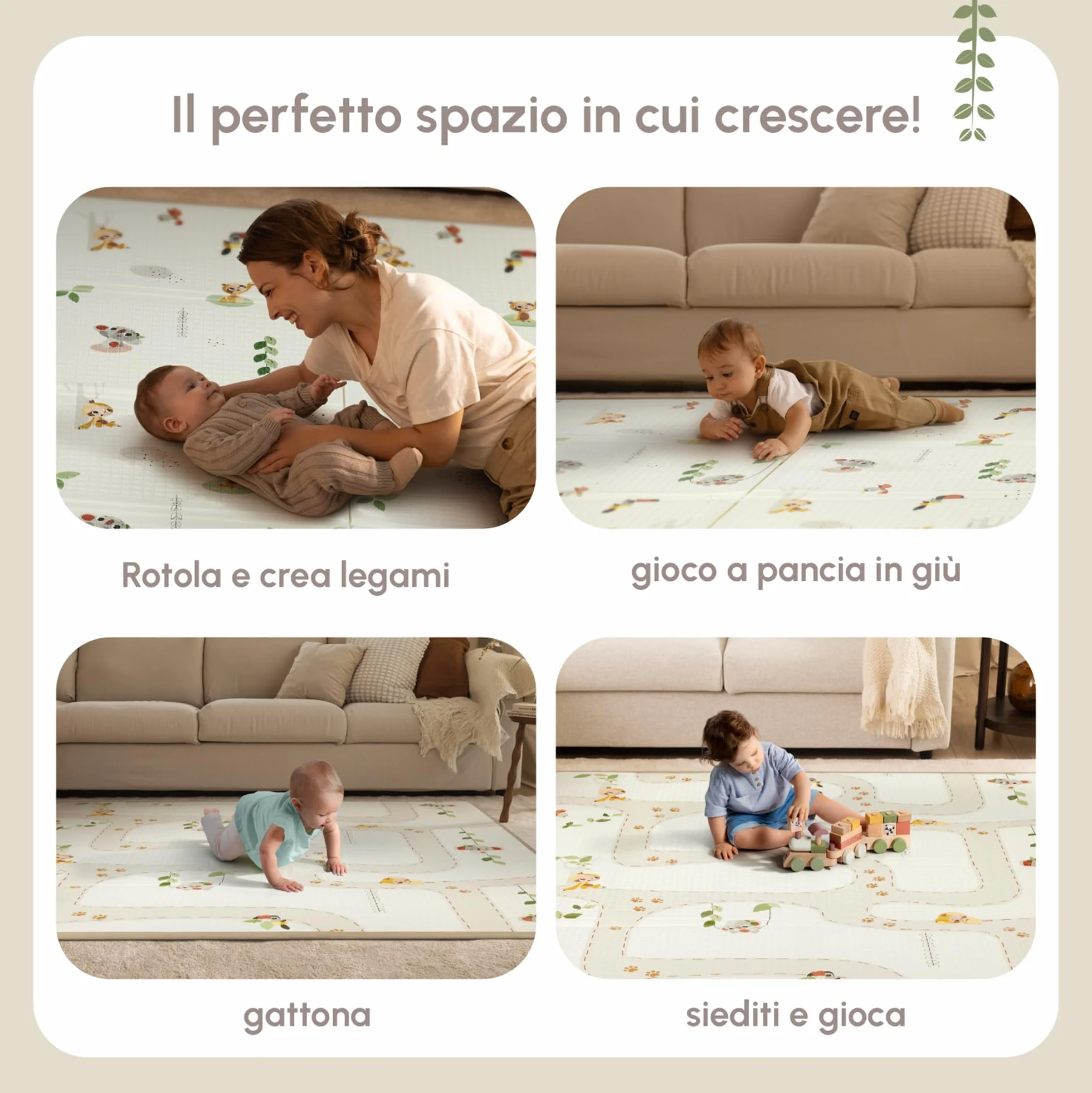 Tiny Love Tappeto Pieghevole Gioco Bambini XL in Schiuma, Tappetino Neonato, 0+ Mesi, Double-face, Leggero e Pieghevole, 150 x 150cm, Morbido e Spesso (1 cm), Impermeabile, Facile da Pulire, Boho Chic