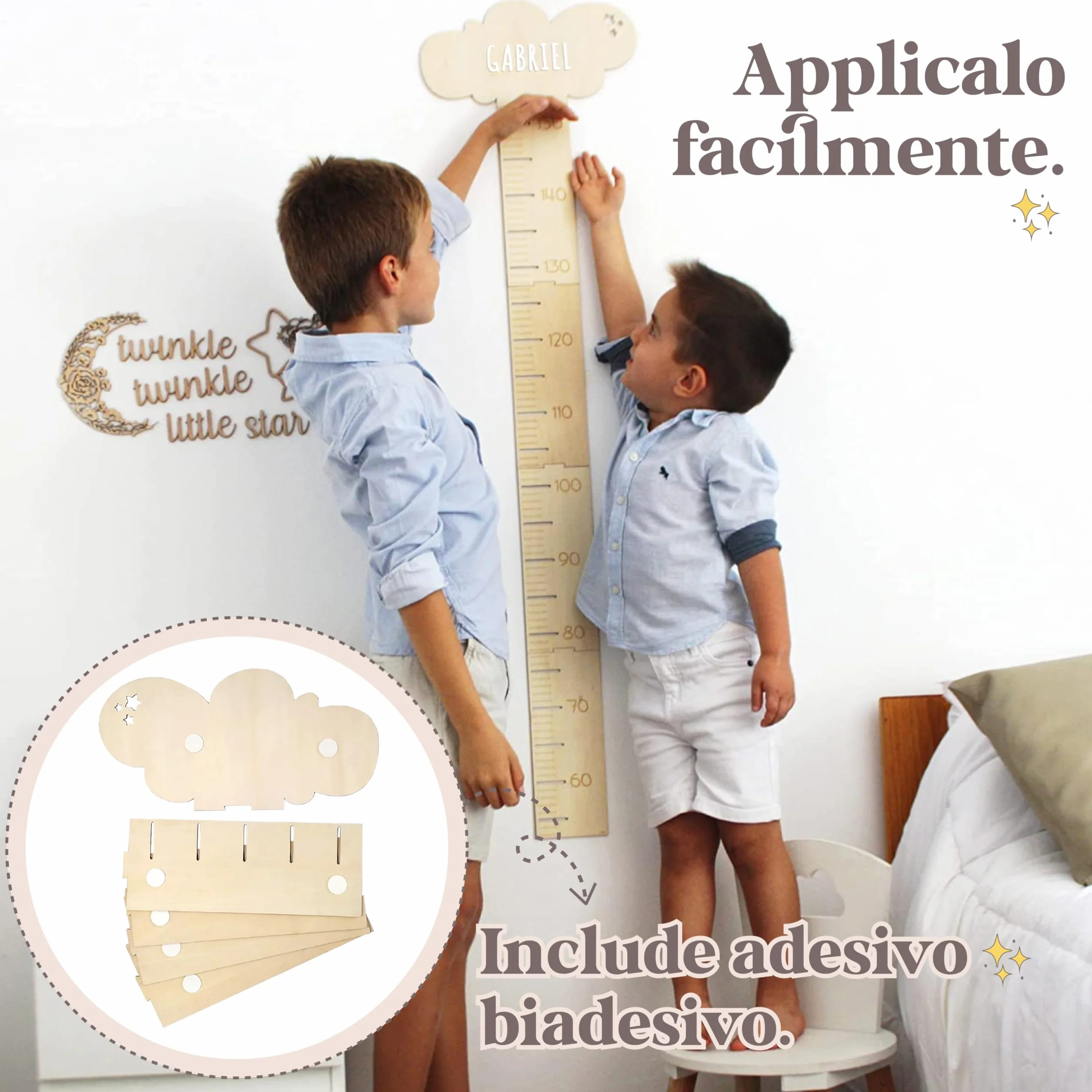 Nagu Metro Bambini da Parete Legno Misuratore Altezza 63-162 cm Personalizzato