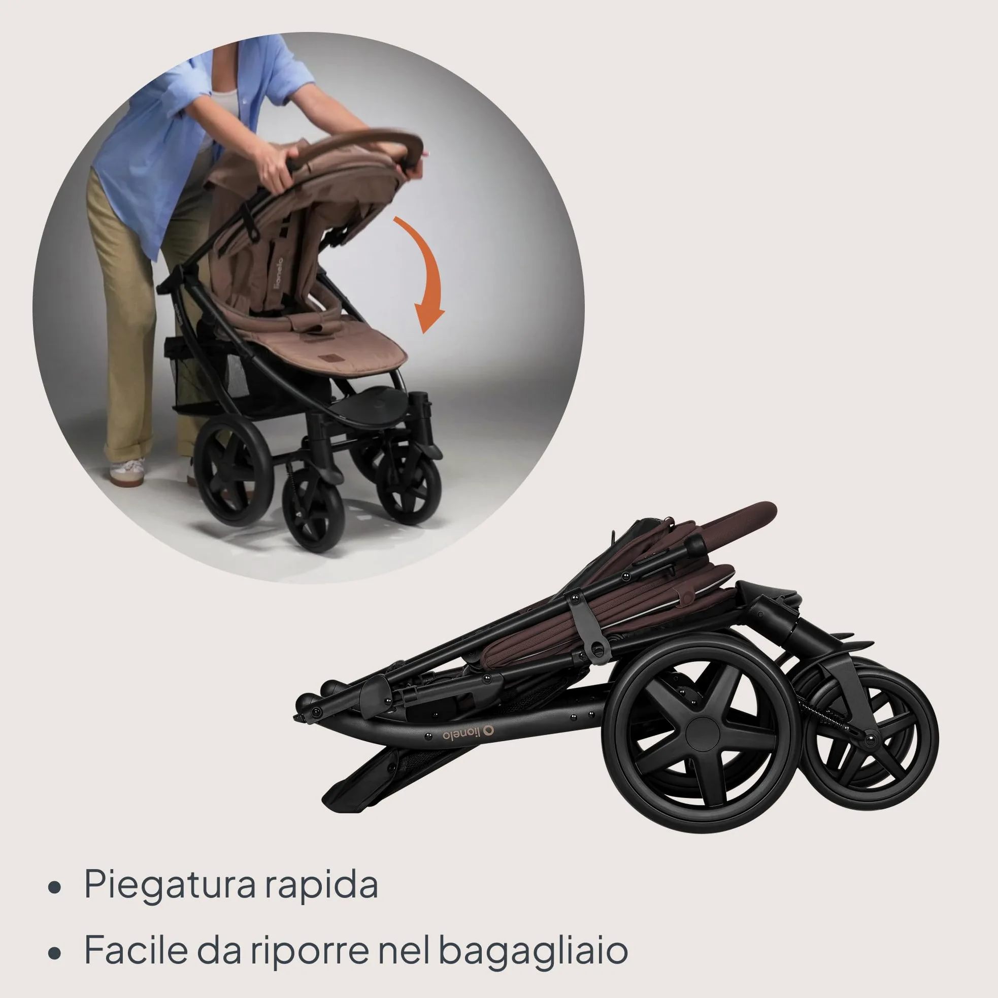LIONELO Annet passeggino leggero pieghevole grigio regorabile con posizione sdraiata con ruote EVA cappottina XXL con zanzariera coprigambe portabibite fino 22 kg