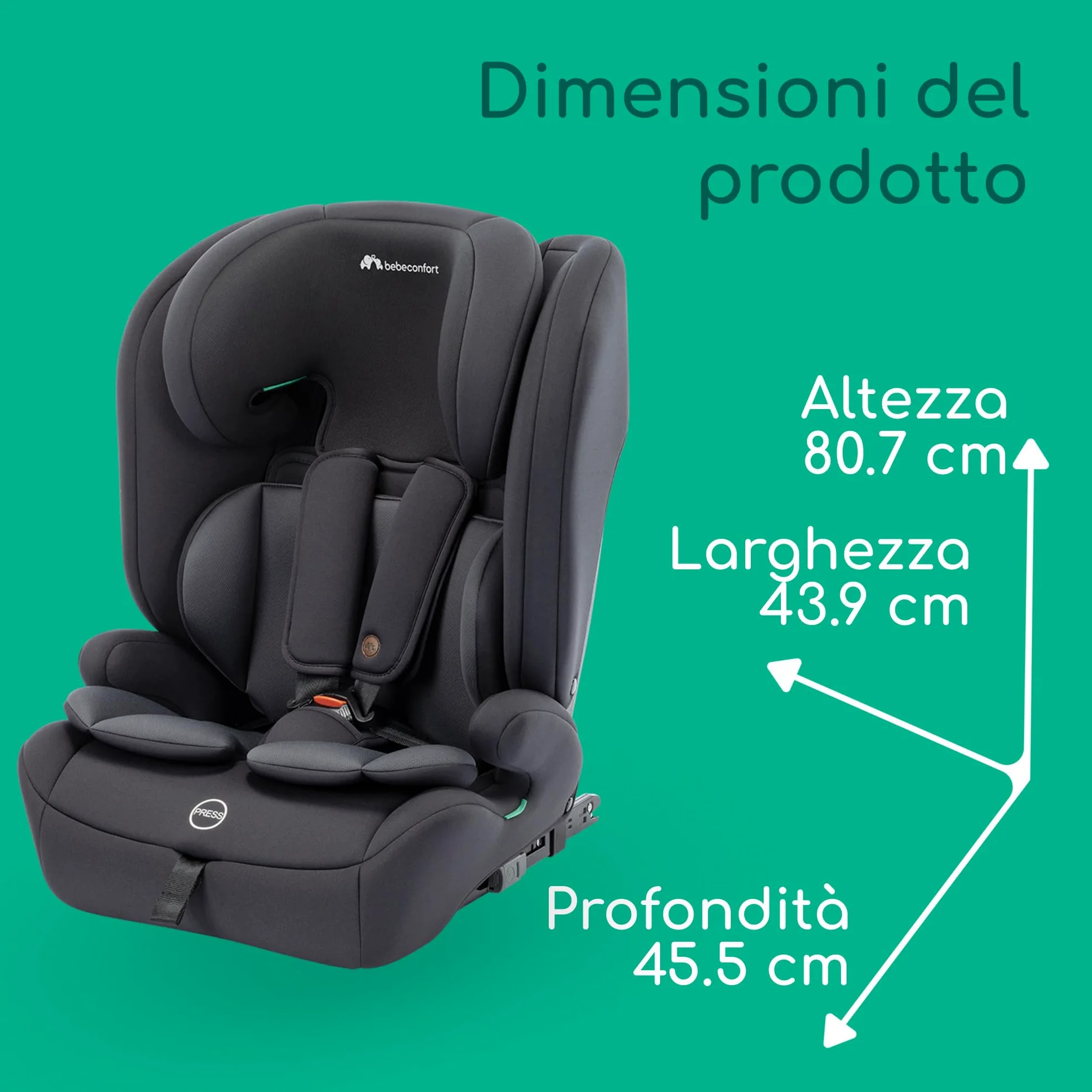 Bebeconfort EverFix Plus i-Size, Seggiolino Auto 9-36 kg Evolutivo, 15 Mesi-12 Anni, 76-150 cm, Seggiolino Auto ISOFIX, Protezione dagli Impatti Laterali, Poggiatesta 14 Posizioni, Full Black