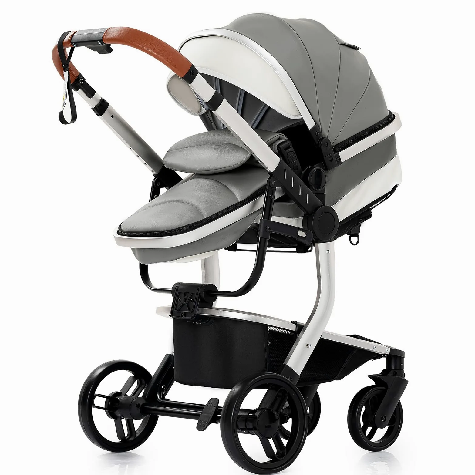 Magic ZC Passeggino Trio, Carrozzina per Neonati con Design Portatile Pieghevole Un Clic, Passeggino 3 in 1 con Spinta Reversibile a Due Vie, Trio Passeggino Neonati con Accessori (grigio 518)