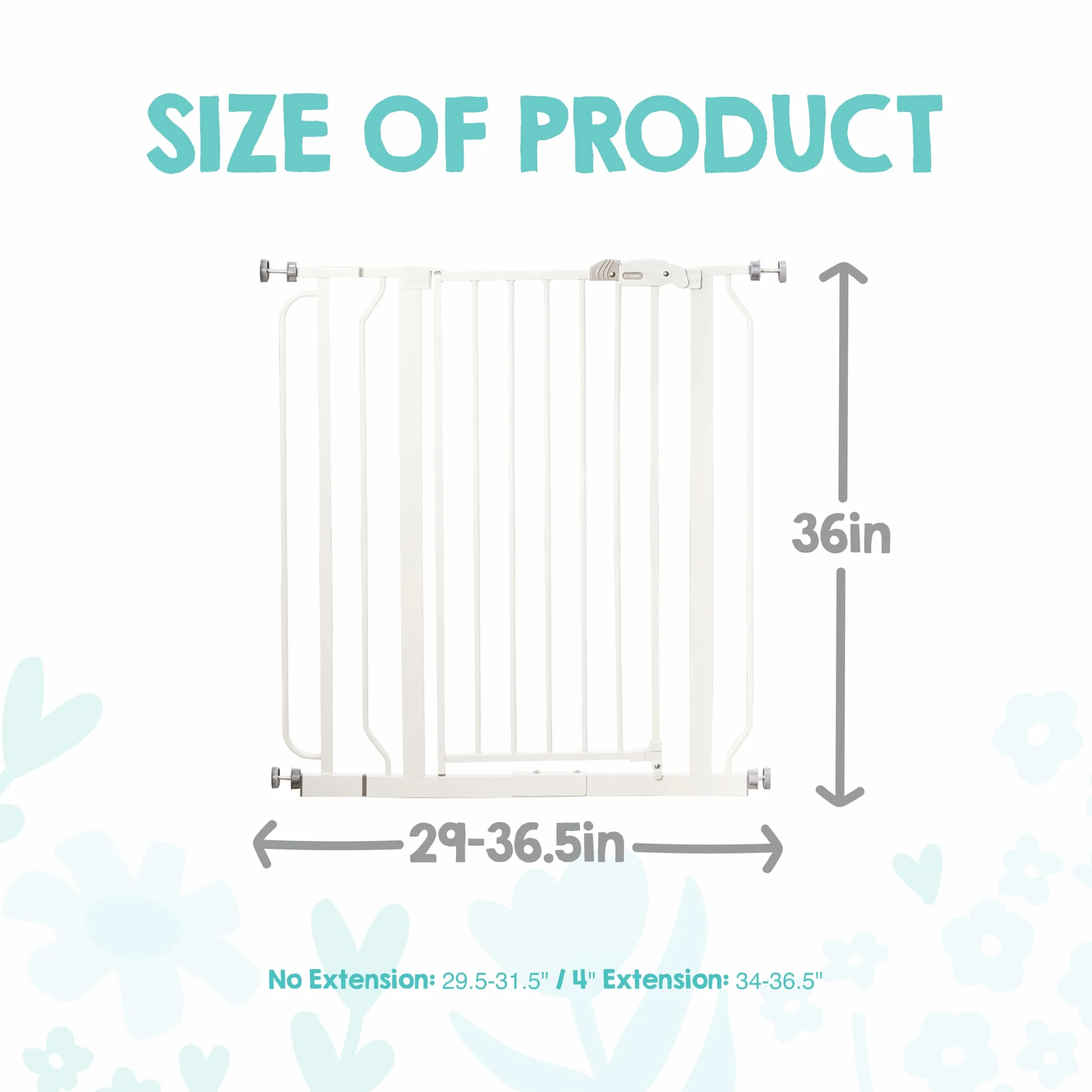 Regalo Safety Extra Tall Baby Gate 91.4cm for Doorways Stairs, Fits Openings 73.6-90cm, Pressure Mounted