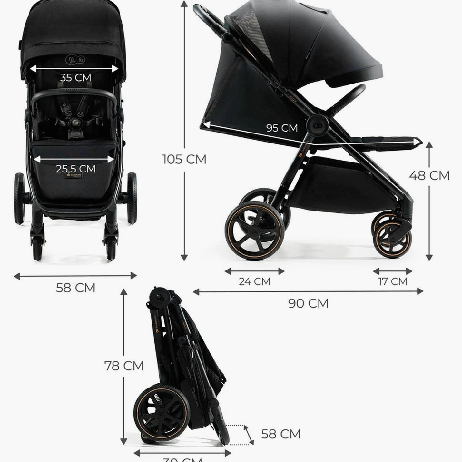 Kinderkraft MITZY Buggy fino a 22 kg, Passeggino Reclinabile, Carrozzina, Leggero, Facilmente Pieghevole, Schienale e Poggiapiedi Regolabili, Posizione Sdraiata, Ideale per I Viaggi, Nero