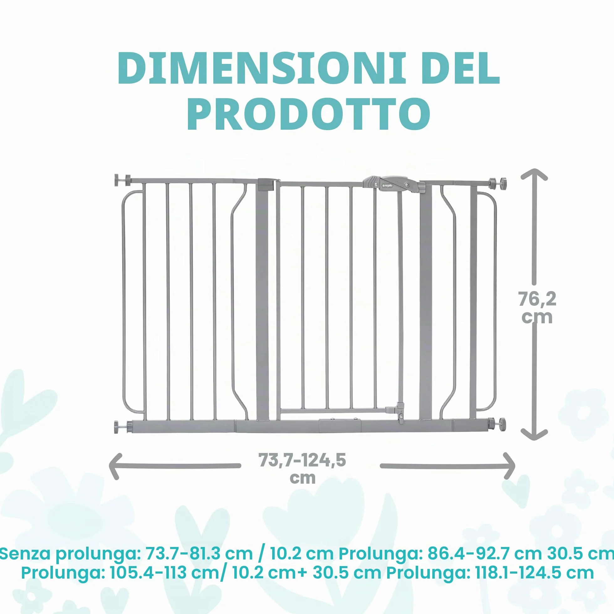 Regalo Safety Extra Wide Baby Gate for Doorways & Stairs, Fits 73.6-122cm, Pressure Mounted, Platinum
