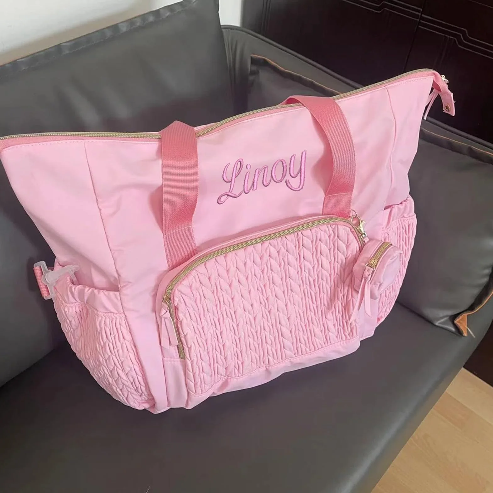 Nome personalizzato Borsa per pannolini mamma Organizzatore Passeggino Grande Capacità Tasca Isolata Fasciatoio