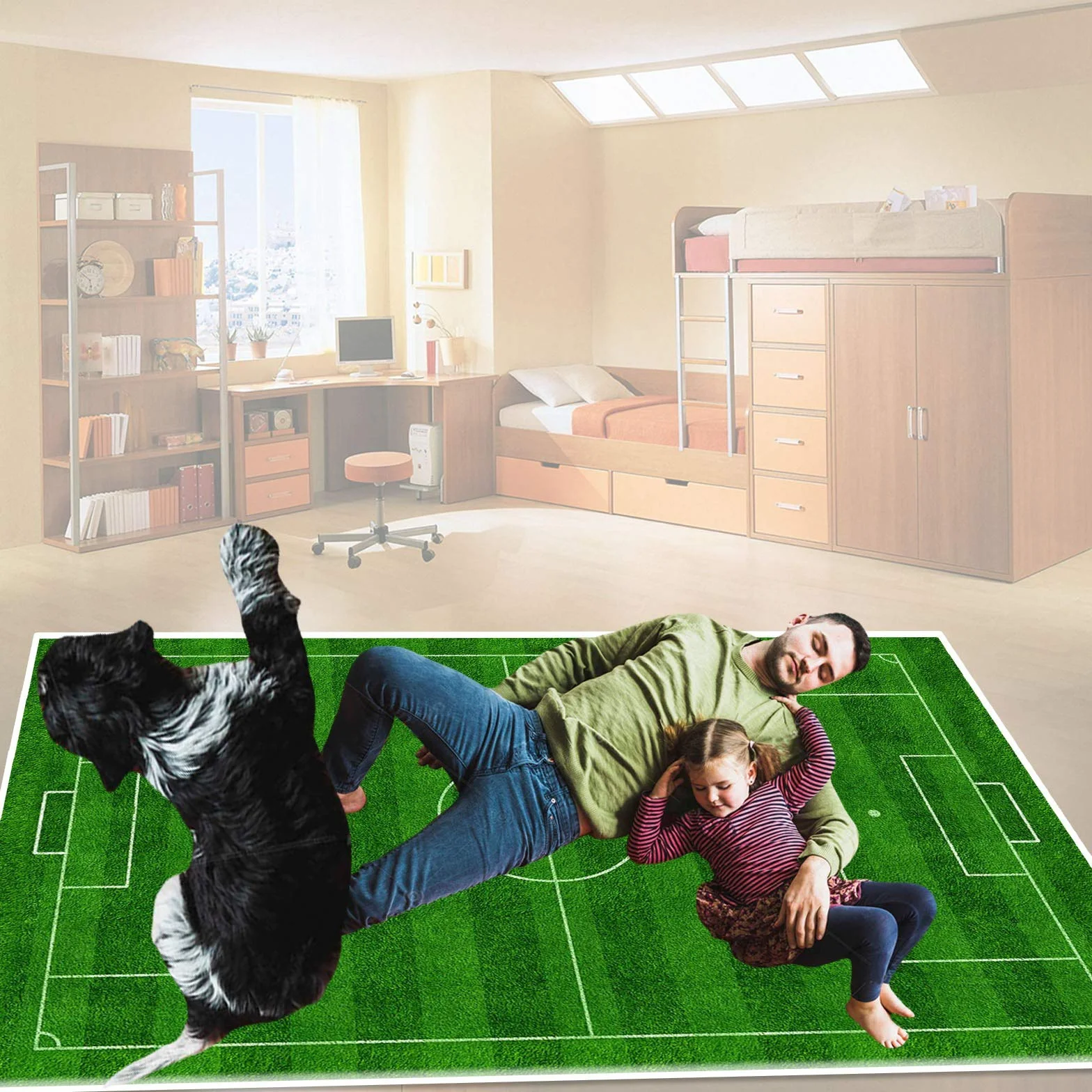 Tappeto da campo da calcio, Funs Home Decor Tappetino da gioco per ragazzi Ragazze Sport Theme Room Green 80×120cm