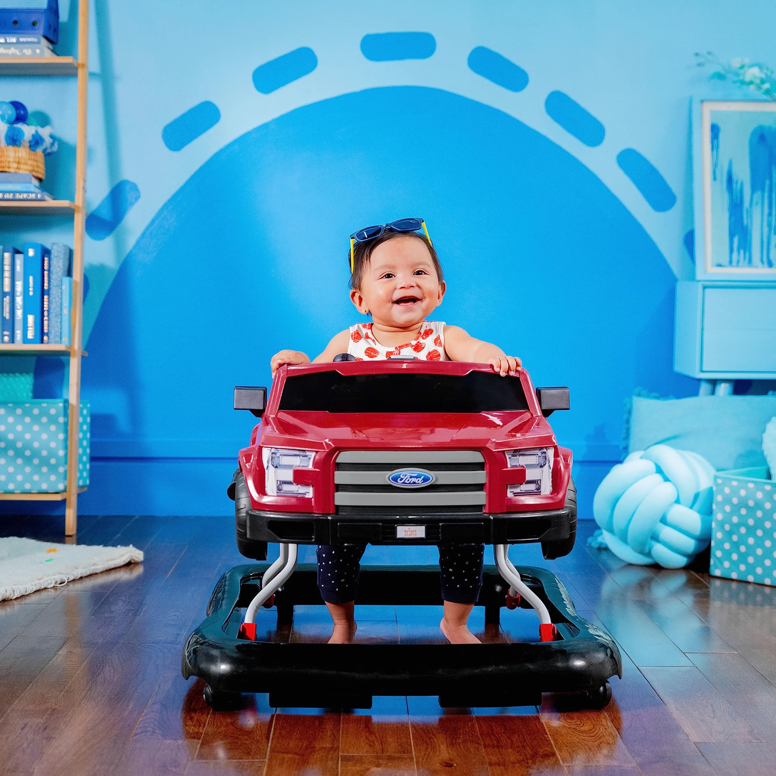 Bright Starts, Ford F-150 4 in 1 rosso, centro attività e girello per bambini con volante rimovibile, neonato, unisex, dai 6 mesi in su