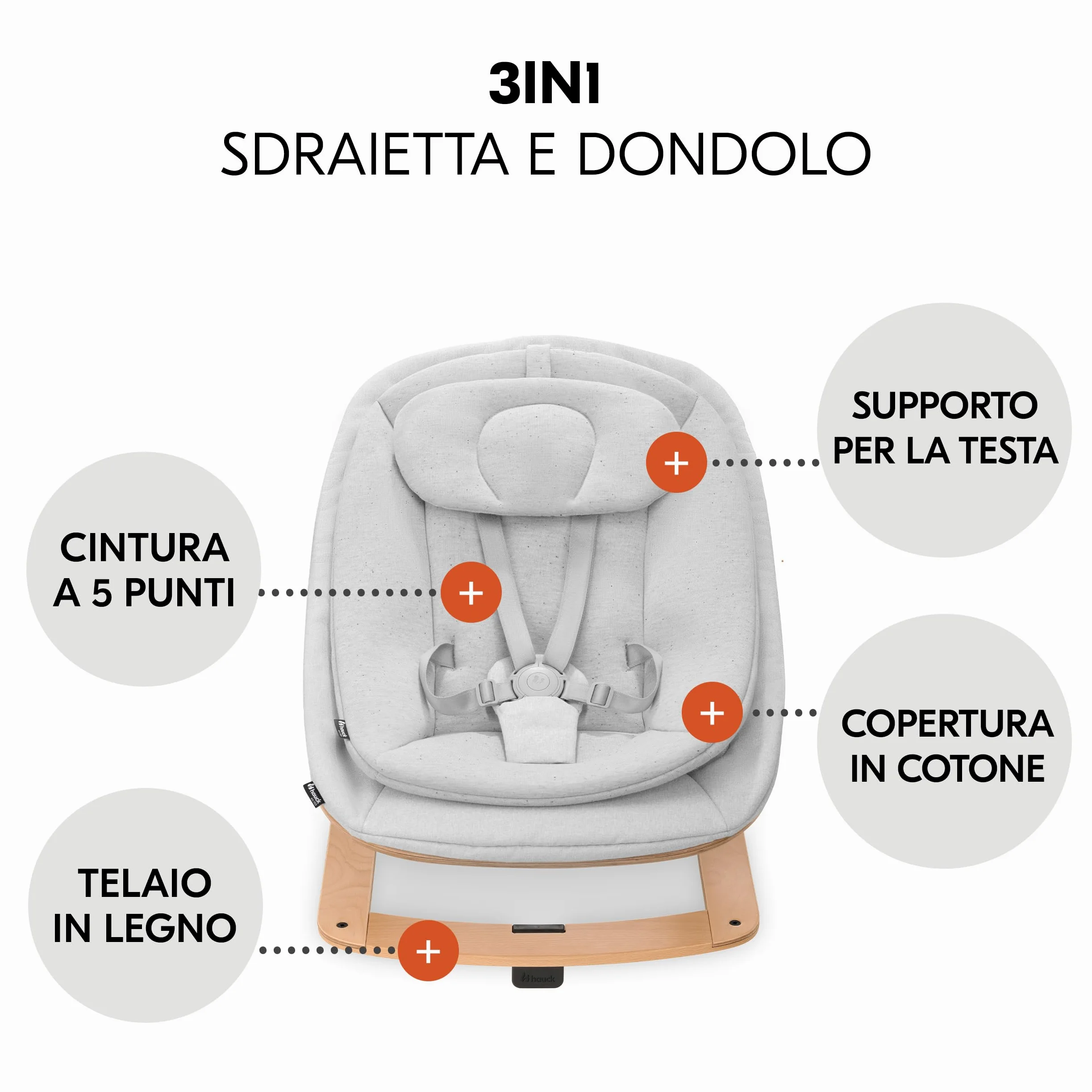 hauck Seggiolone Alpha+ Newborn Set Eco Bouncer - Seggiolone Pappa Bimbi in Legno dalla Nascita con Sdraietta Neonato 2in1 Regolabile e Cuscino - Naturale