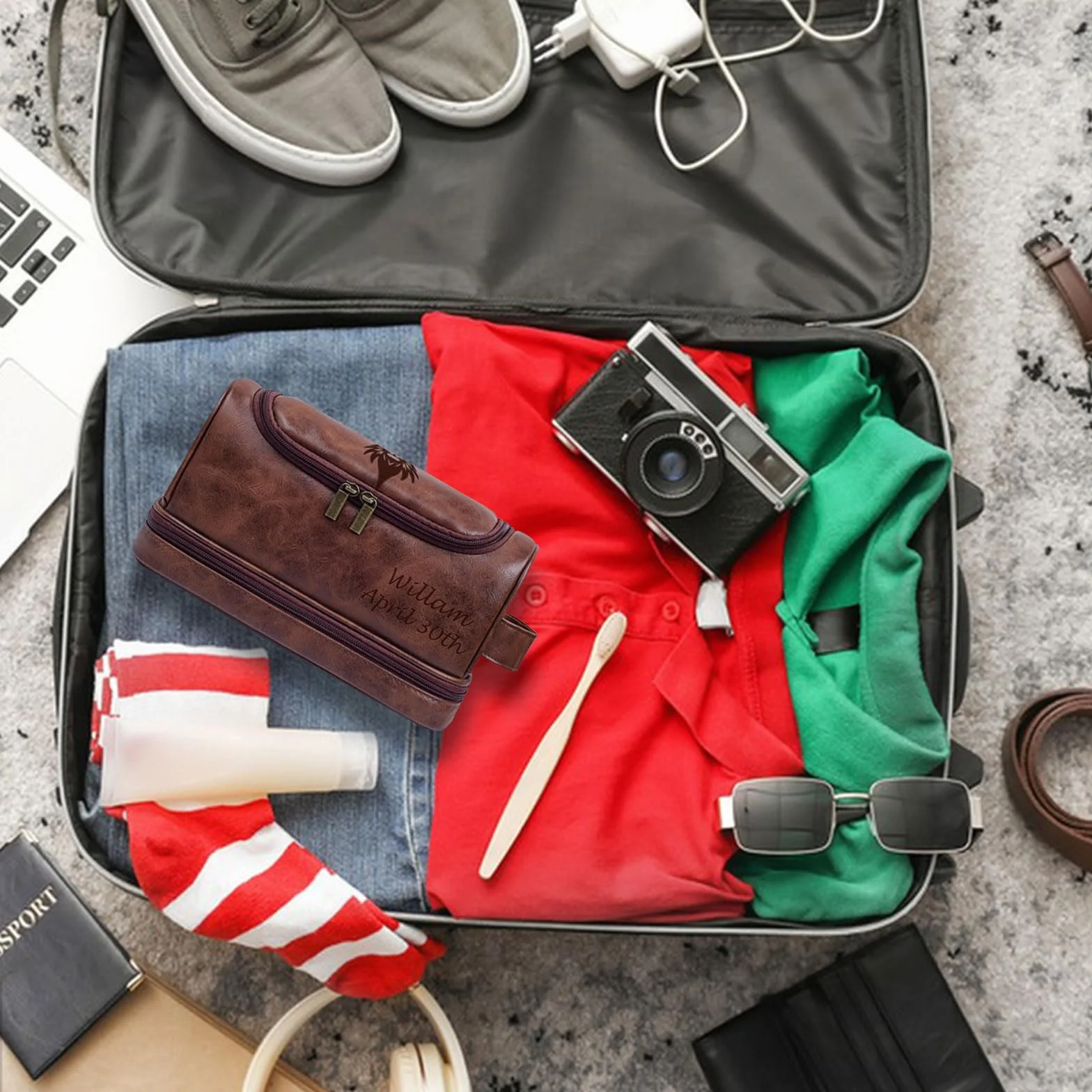 Borsa da toilette personalizzata in pelle per uomo, viaggio, barba, regalo per fidanzato marito papà