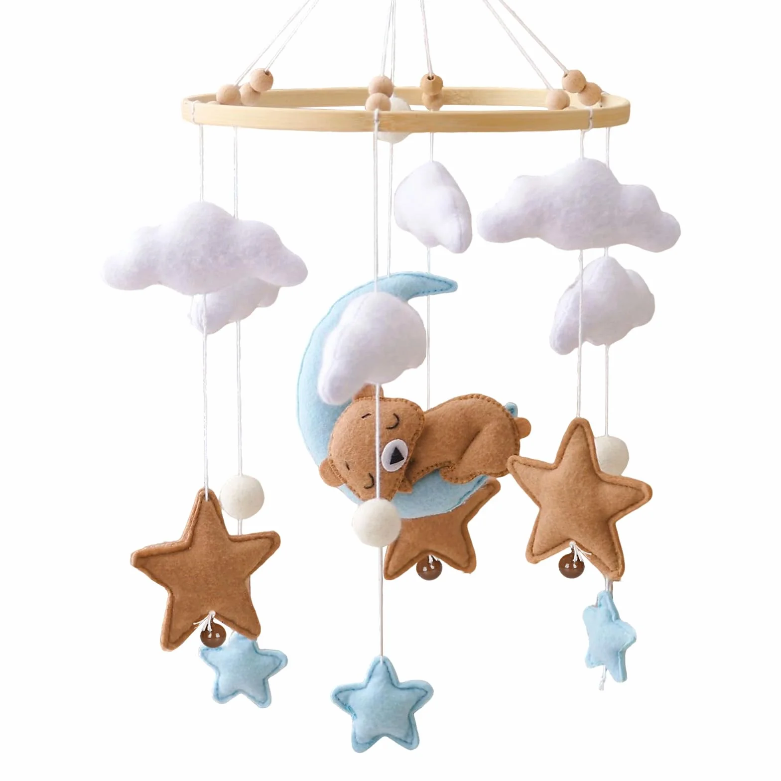 Baby Campanelli Eolici Mobile in Feltro Giostrina Culla Neonato Legno Orso Nuvole Luna Stelle Campane Decorazione Regali Neonati