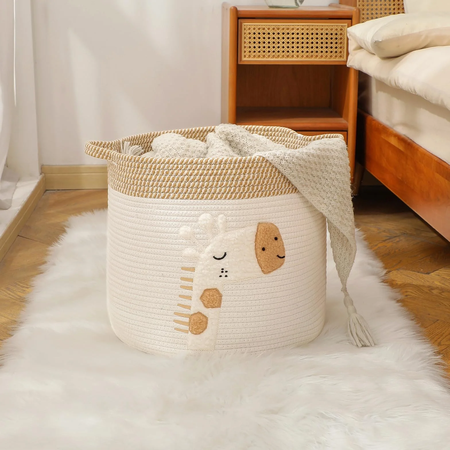 Cestini Portaoggetti Bambini Cesta Contenitore Stoccaggio Giocattoli Corda Cotone Intrecciato Grande Giraffa