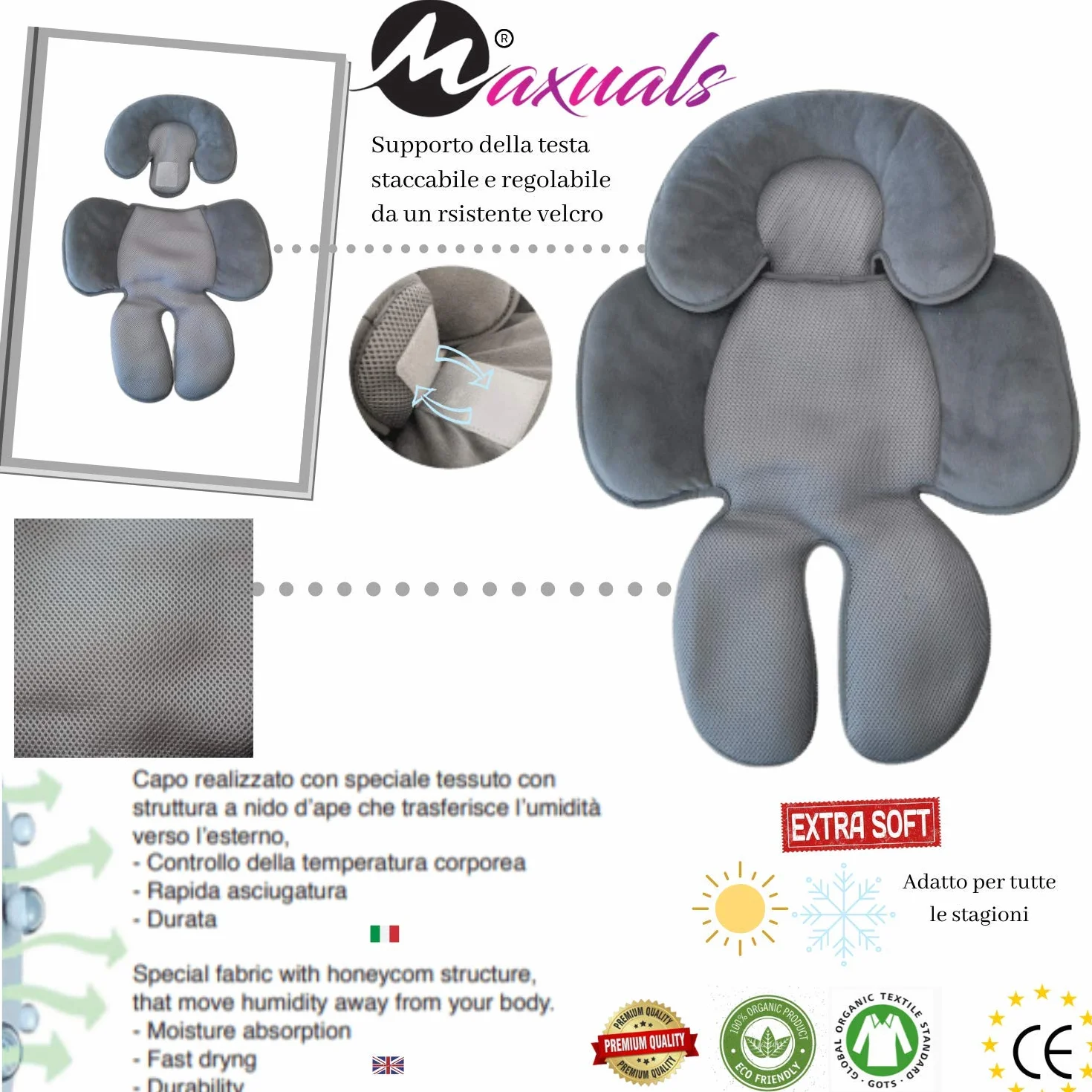 Riduttore Passeggino Universale Ovetto Neonato Cuscino Seggiolino Auto Culla Traspirante Leggero Protezione Testa Bimbo 0-12 Mesi
