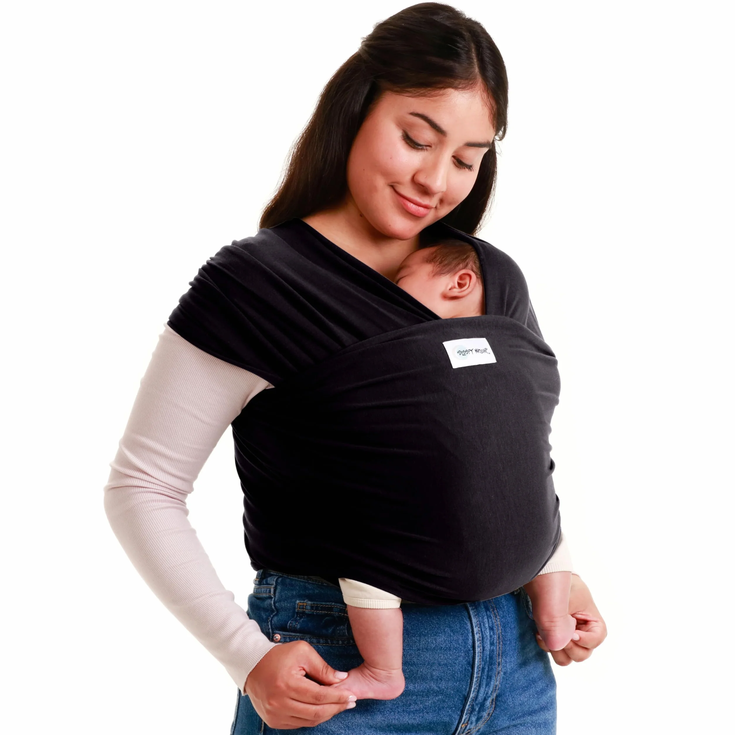 Sleepy Wrap Fascia Neonato Fino a 15 kg - Morbido, Facile da Indossare, Trasporto a Mani Libere, Marsupio Bambino a Fascia Porta Bebé (Nero)