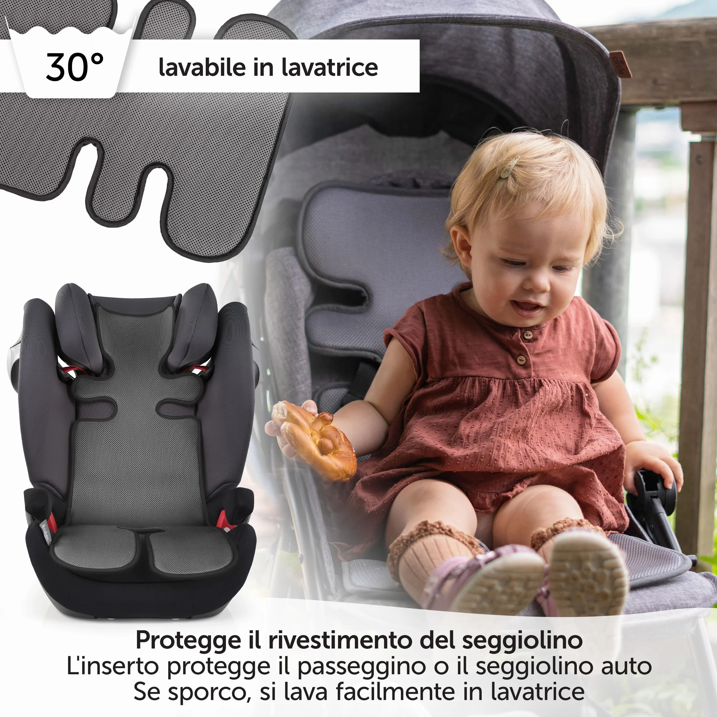 Zamboo Copri Seggiolino Auto Bambini Universale Antisudore Traspirante Grigio Scuro
