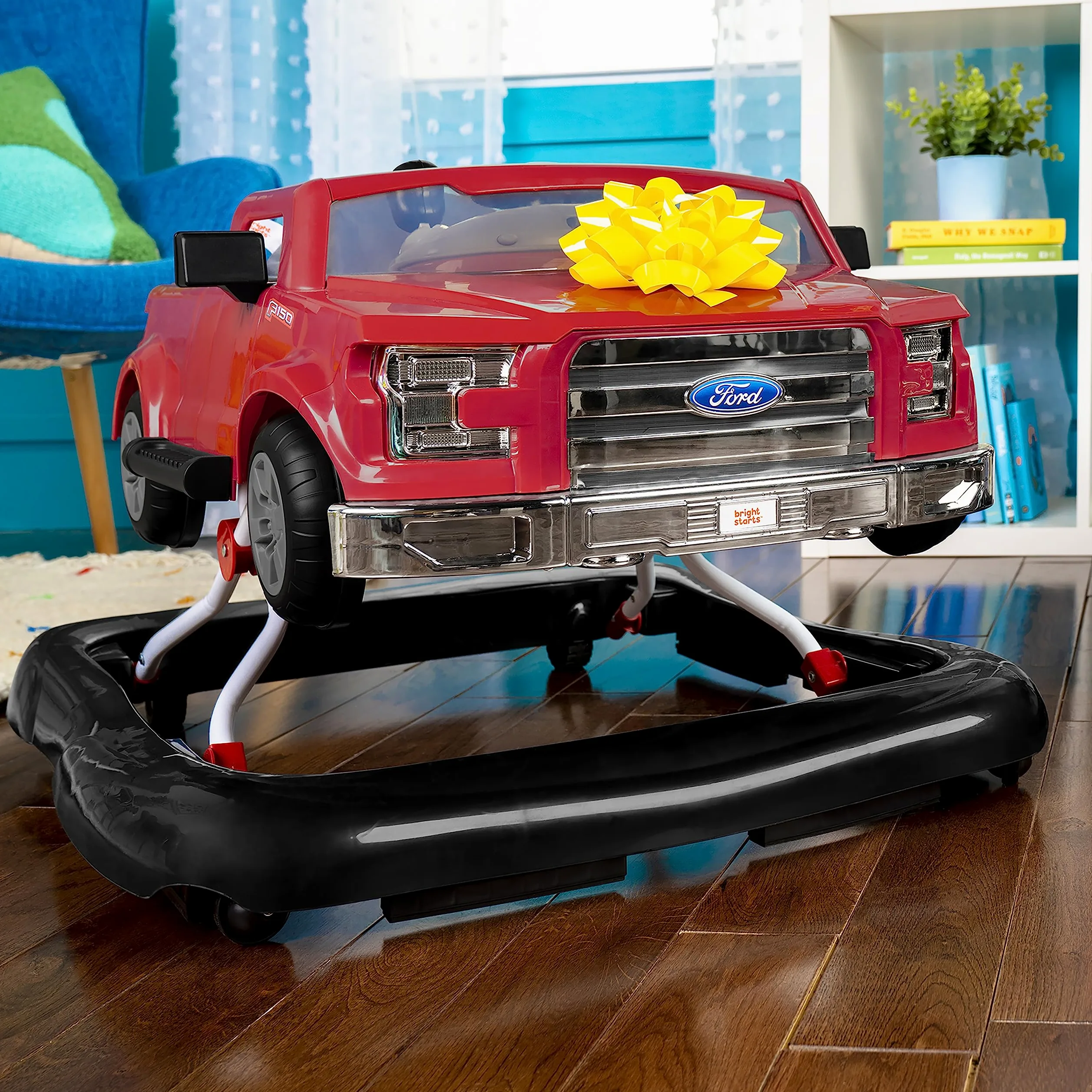 Bright Starts, Ford F-150 4 in 1 rosso, centro attività e girello per bambini con volante rimovibile, neonato, unisex, dai 6 mesi in su