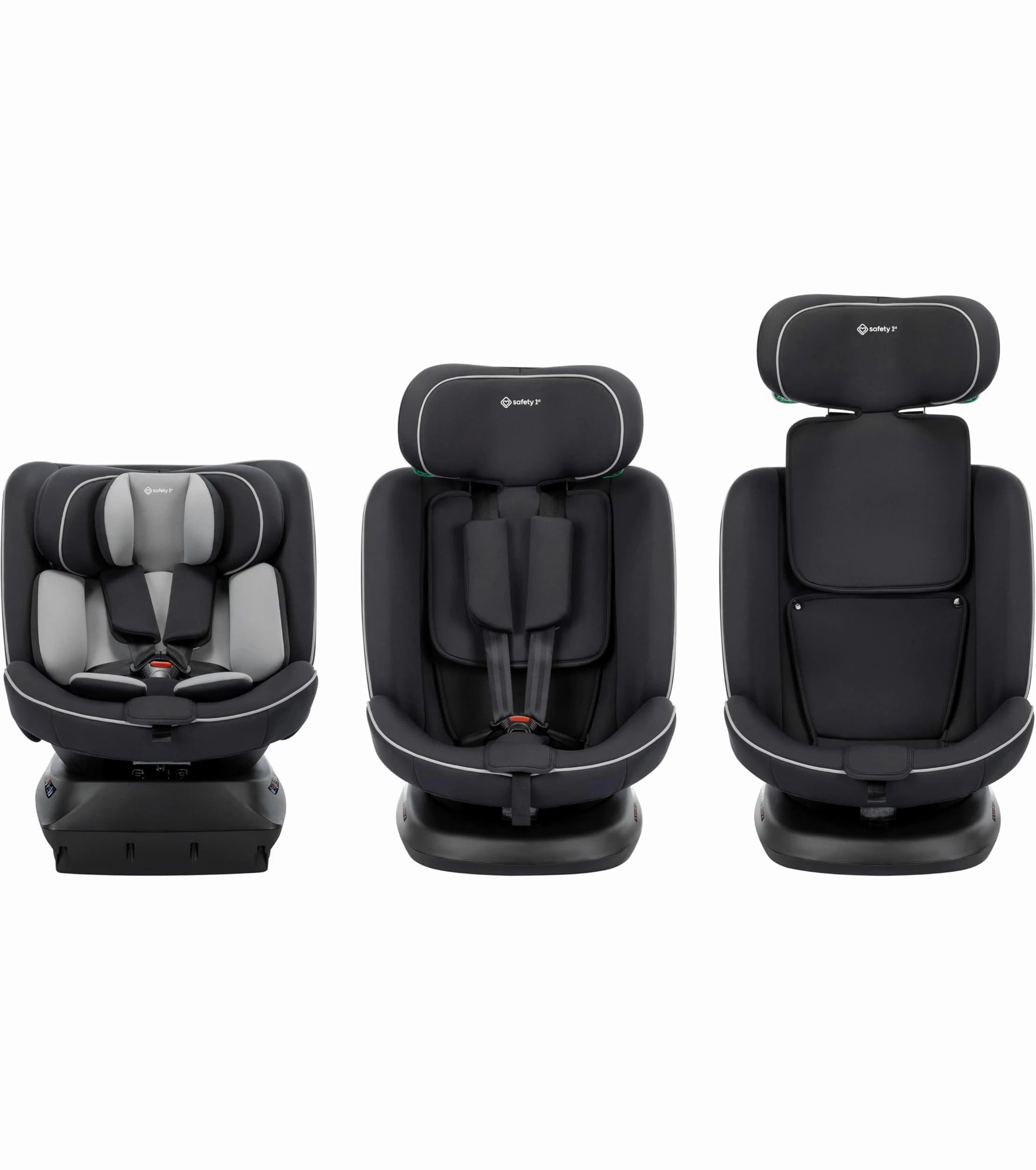 Safety 1st Cosmo i-Safe, Seggiolino Auto Girevole (Base), (0–12 Anni, 40–150 cm), Seggiolino Auto 0-36 Kg, Riduttore Neonato, 11 Posizioni Poggiatesta, Reclinabile 6 Posizioni, Leggero (5,6 kg), Nero