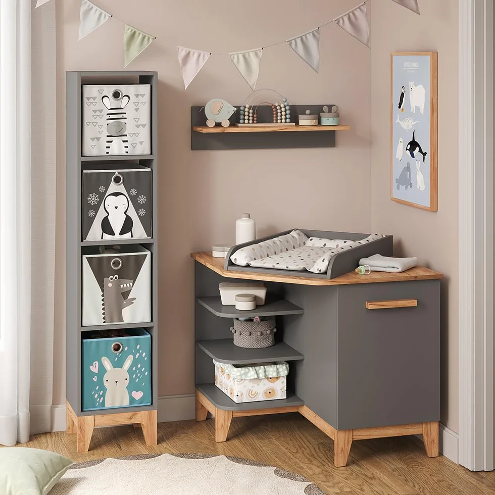 VitaliSpa Fasciatoio Malia, Grigio/Artisan, 85 x 85.2 cm con porta, fasciatoio rimovibile per utilizzo come cassettiera angolare