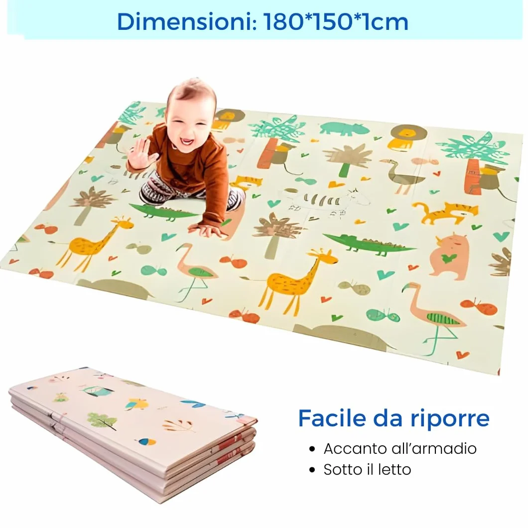 Edibaby, Tappeto Gioco Bambini, 180 x 150 cm, Spessore 1 cm,Tappeti Neonato in XPE Imbottito, Reversibile e Pieghevole, Attività per Cameretta