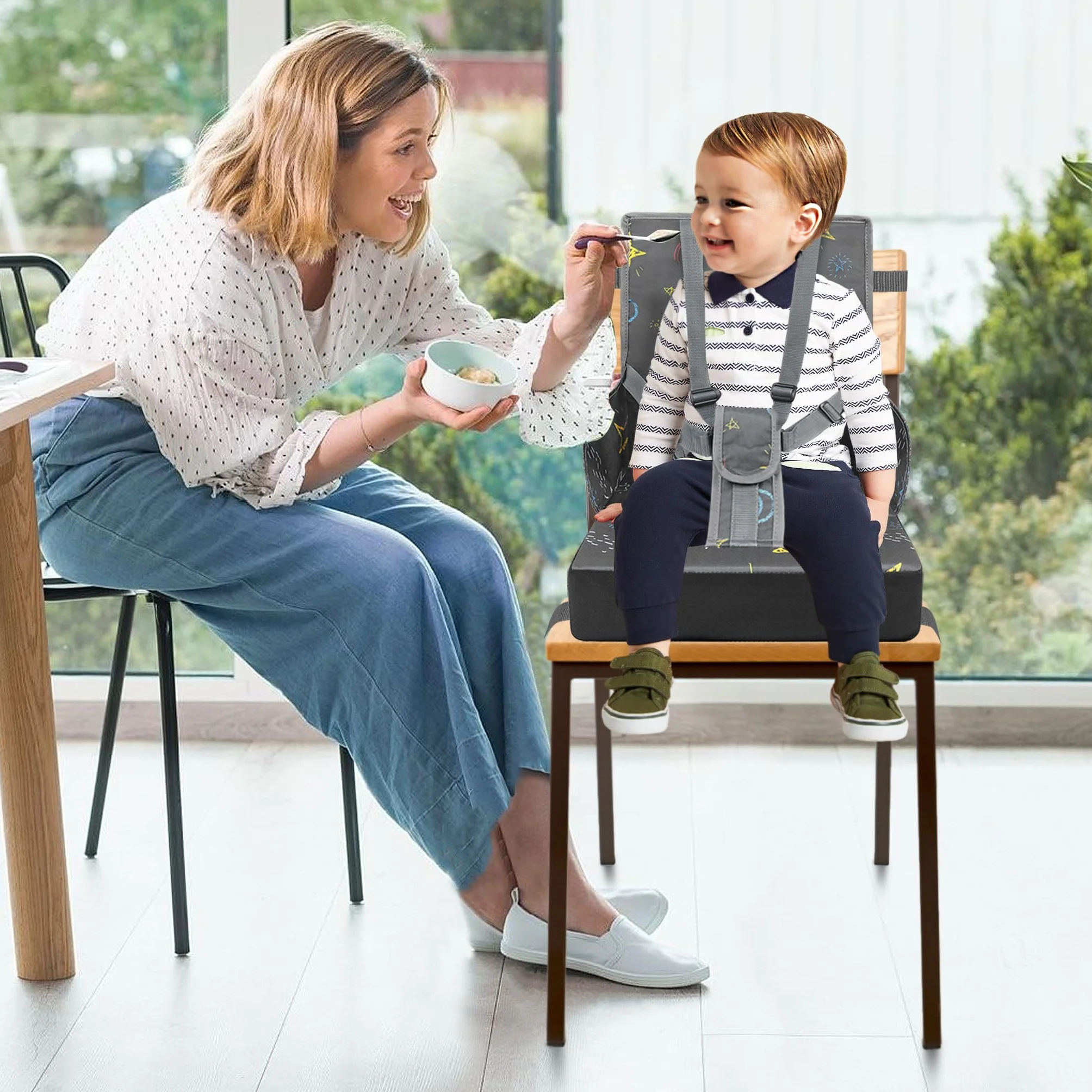 Froadp Seduta rialzata per bambini in tessuto Oxford impermeabile con schienale e cintura di sicurezza grigio