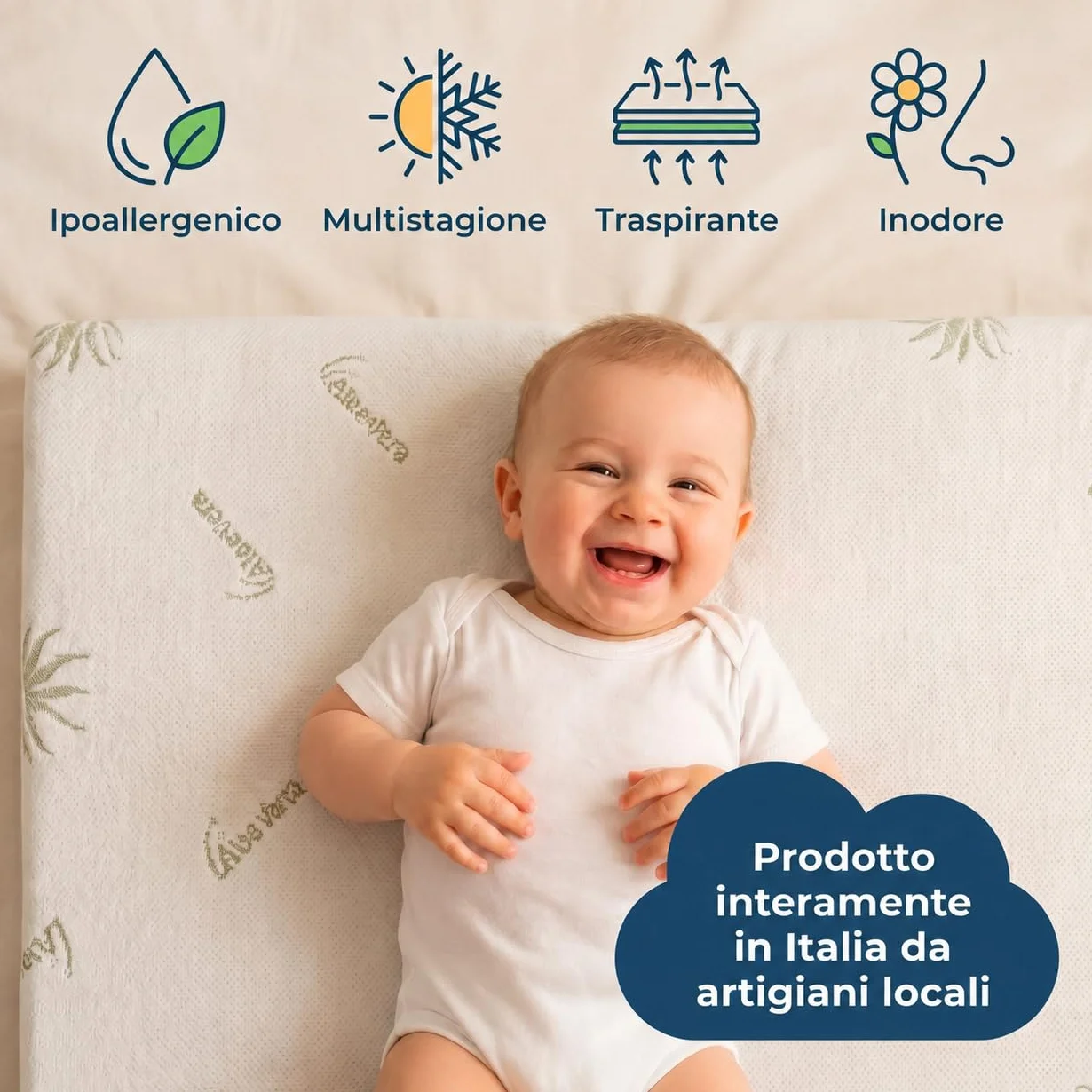 DOLCI SOGNI Materasso Culla Neonato 50x83 cm Next to Me Chicco OEKO-TEX CertiPUR Aloe Vera Lavabile