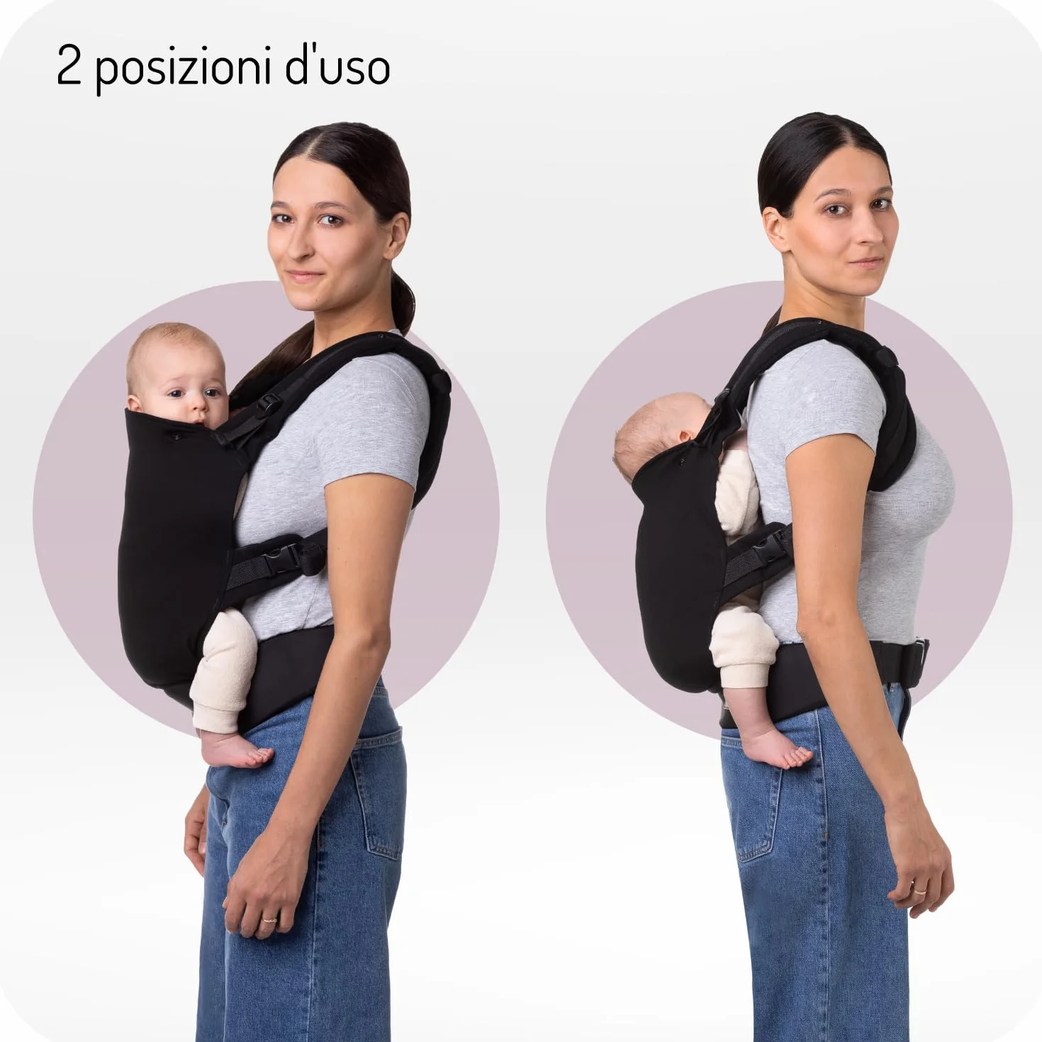 Marsupio MoMi COLLET per bambini di 3-48 mesi (peso 4-20 kg), 2 posizioni di sostegno con 6 punti di regolazione, con cappuccio e poggiatesta per il bambino