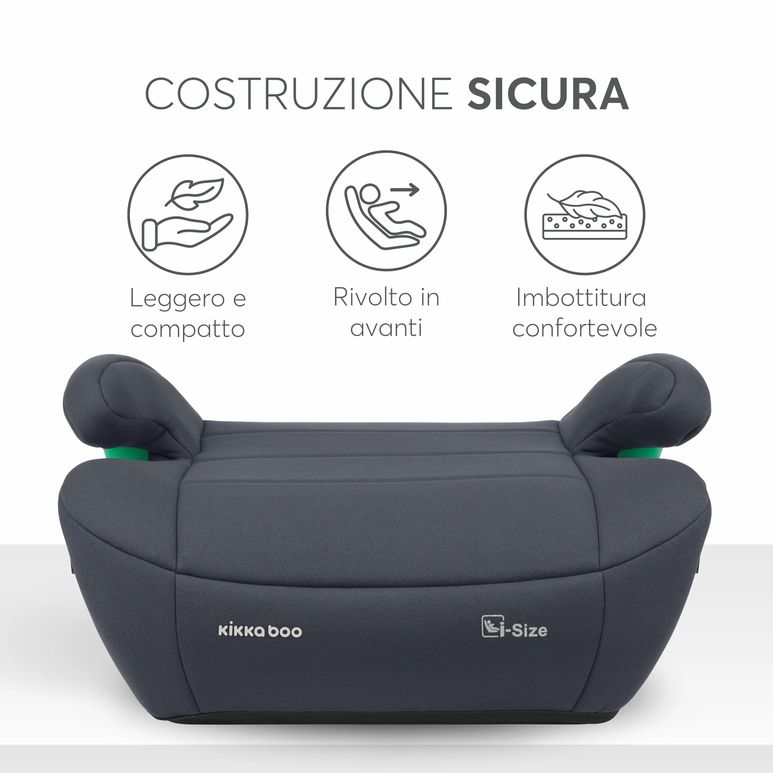 KikkaBoo Rialzo Auto Bambini ISOFIX i-POP i-Size 125-150 cm Seggiolino Auto 22-36 kg Gruppo 3 Grigio