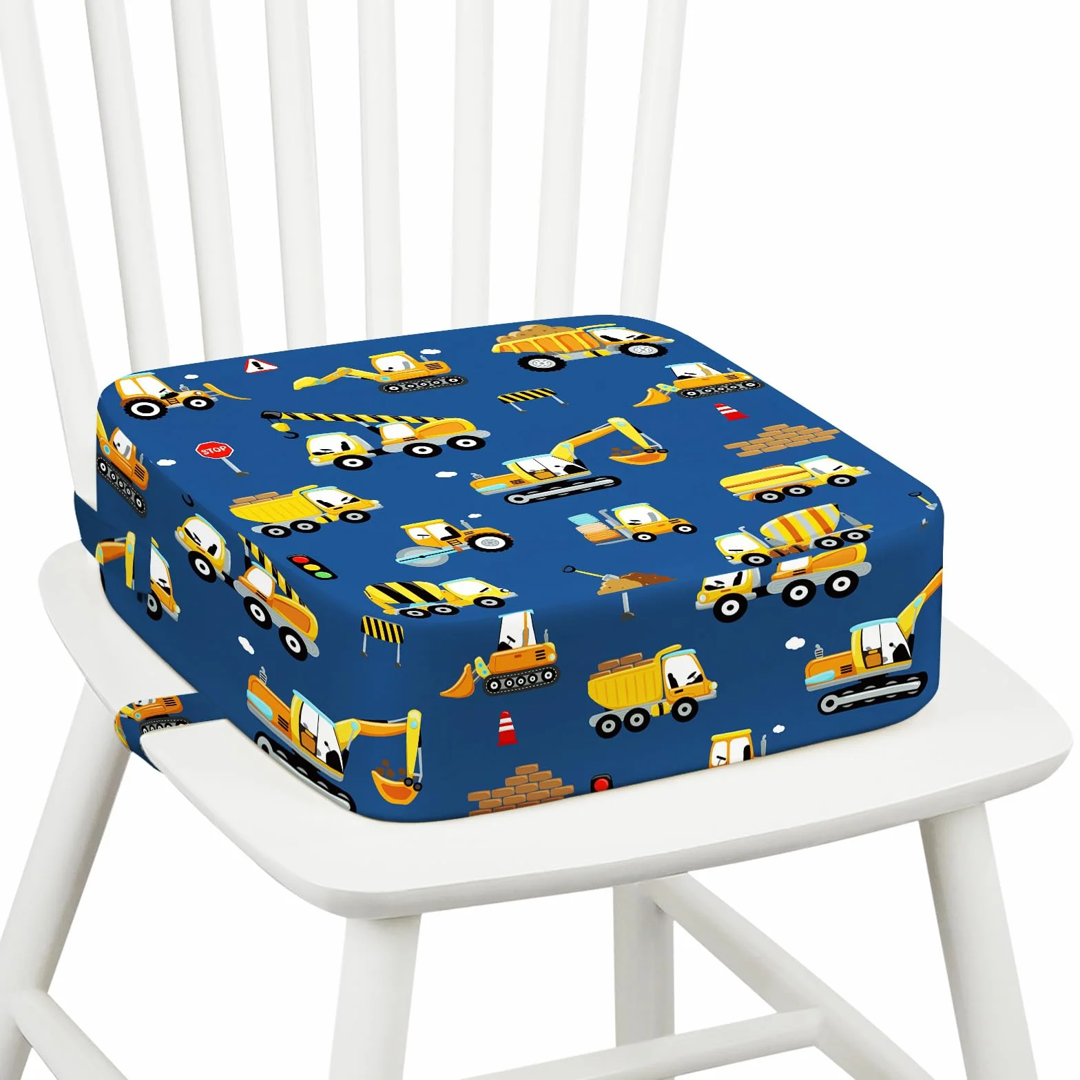 Seggiolino da Tavolo per Bambini Lavabile Cartoon Cuscino con Cinghie Regolabili Base Antiscivolo 32x32x10 cm Escavatore