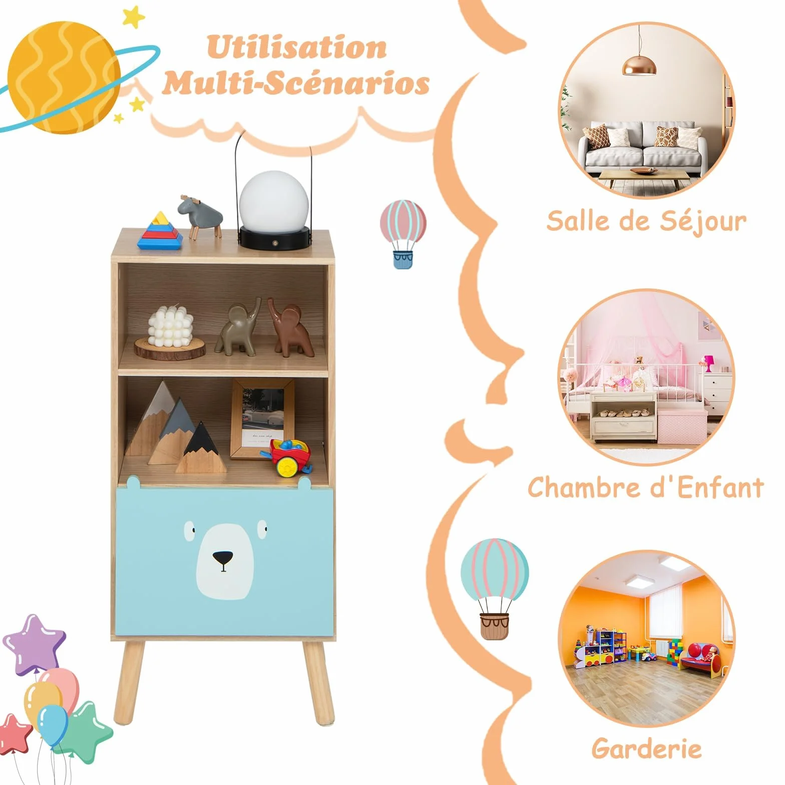 Libreria per Bambini RELAX4LIFE 3 Ripiani 40x30x85 cm Legno Cassetto 2 Scomparti Antiribaltamento 50 kg