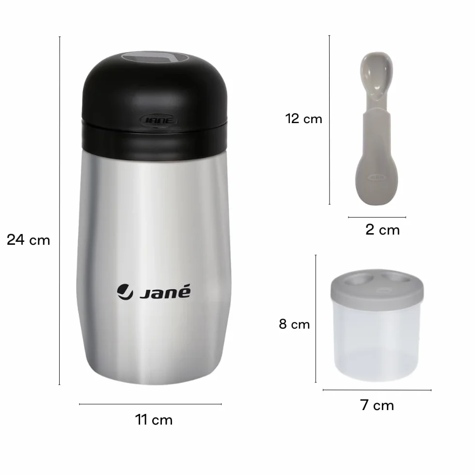Jané Thermos 1L 2 Contenitori Ermetici Mantiene Caldo e Freddo 8h Borsa Termica Grigio