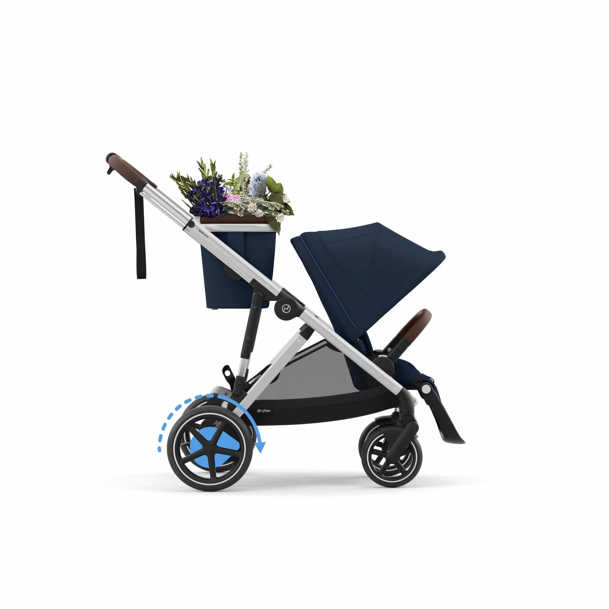 CYBEX Passeggino Gold e-GAZELLE S, dalla nascita a circa 4 anni, max. 22 kg (modalità singola) / 2x 22 kg (modalità duo), sistema all-in-1 con azionamento elettrico e 20+ configurazioni, Ocean Blue
