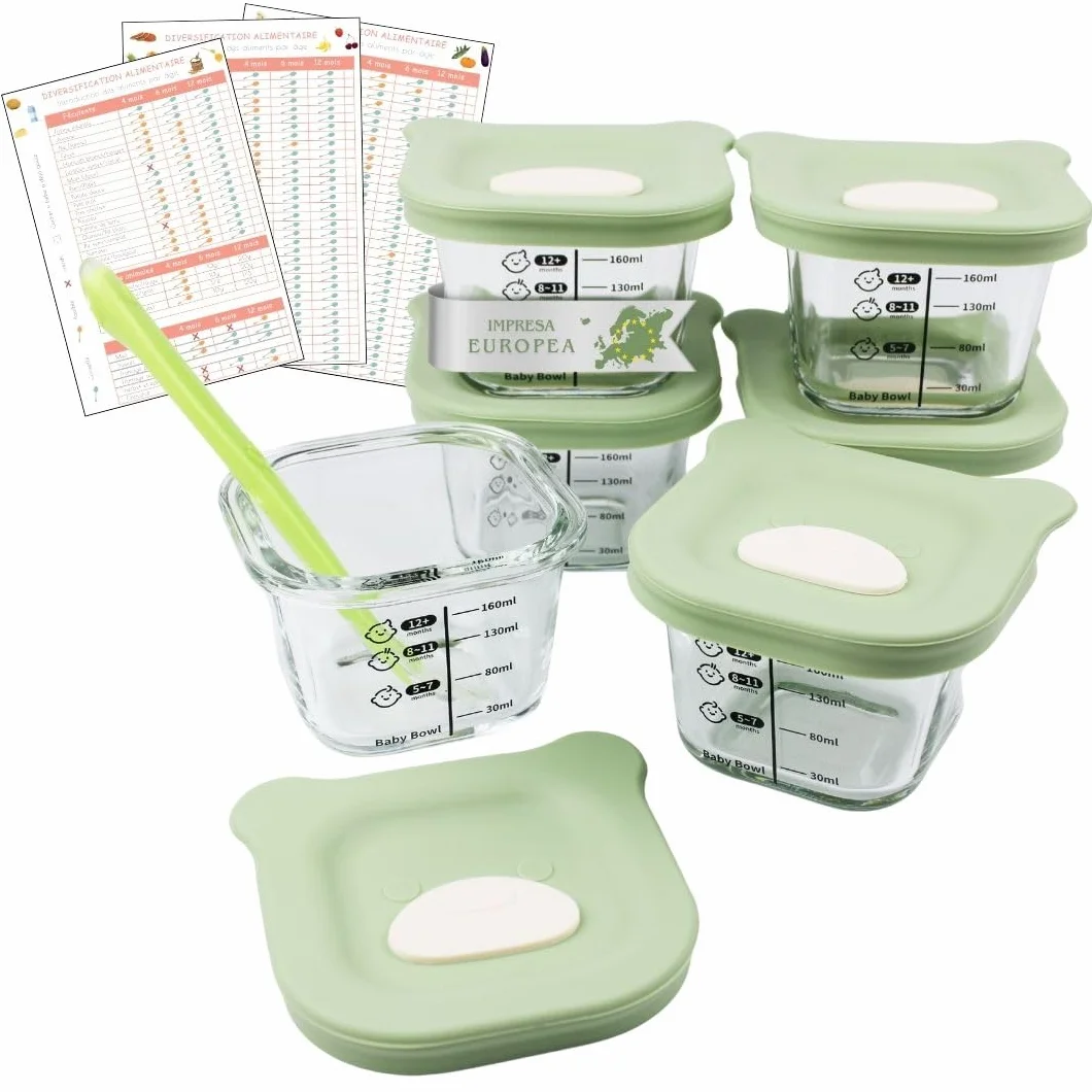 HELLO HIPPO® Set 6 Vasetti Pappa Neonati Vetro 160ml Contenitori Svezzamento Ermetici BPA Free
