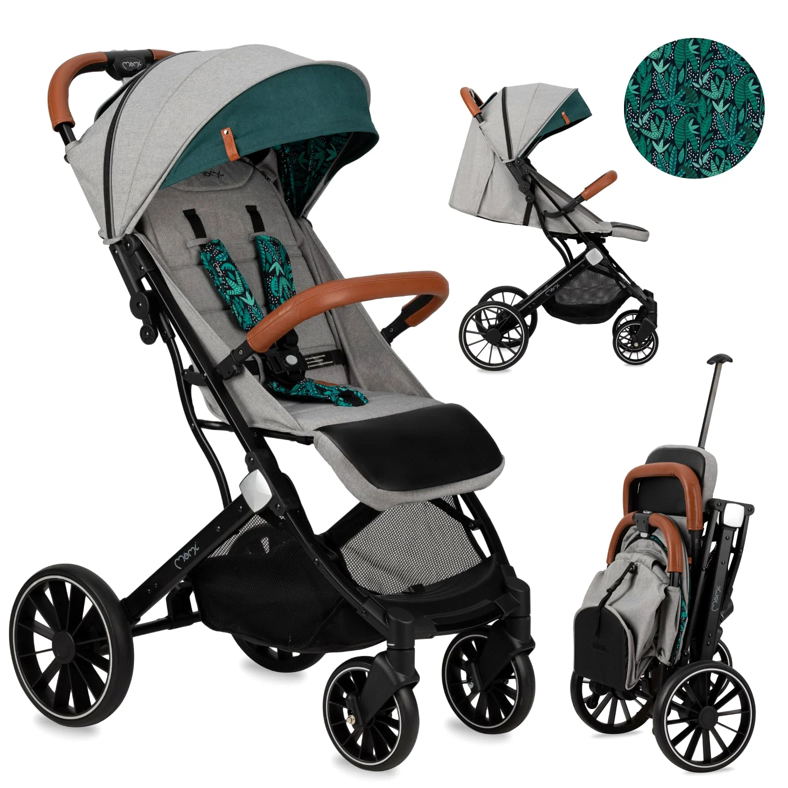 Passeggino MoMi ESTELLE DAKAR a partire da 6 mesi (fino a 22 kg), pieghevole con cintura di sicurezza a 5 punti, cestino porta spesa e funzione di apertura, manico telescopico per il traino