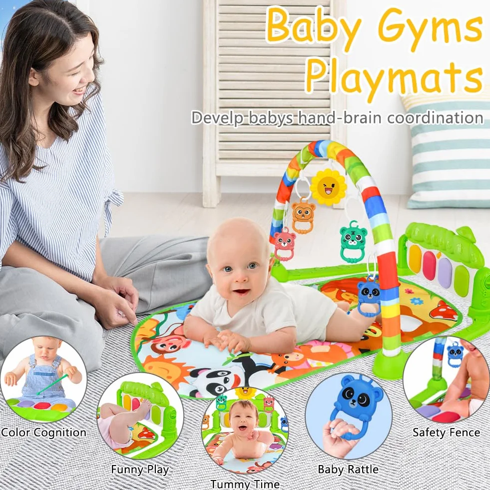 AOMIG Tappetino da Gioco per Palestra Baby Piano, Tappetino Attività Musicale per Neonati 0-36 Mesi